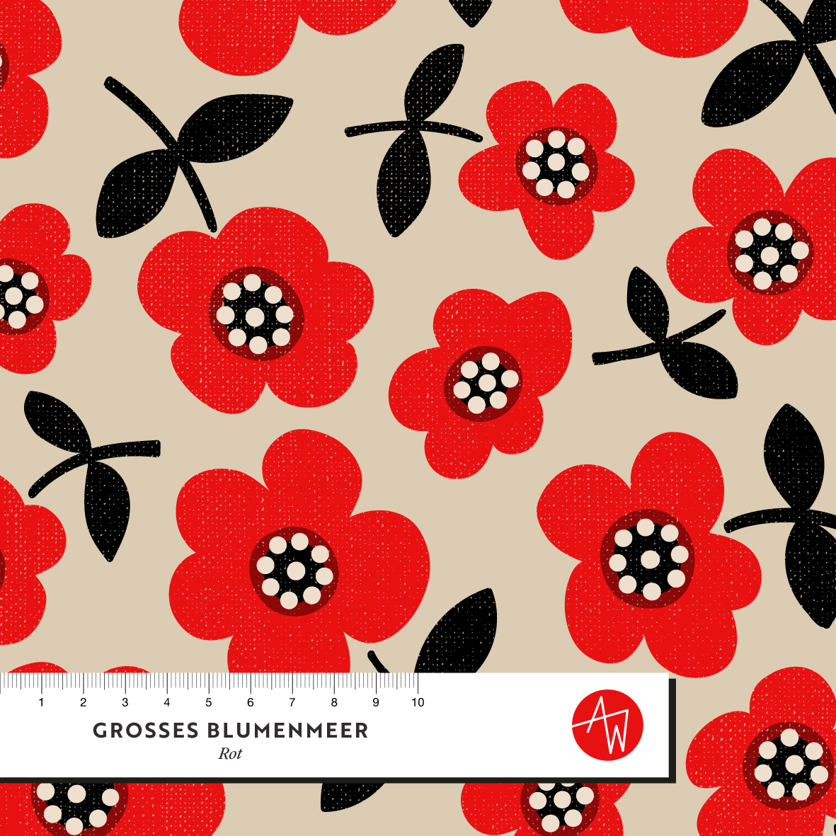 Bio Fabric - Large Flower Meadow Red by Alexandra Weise in red