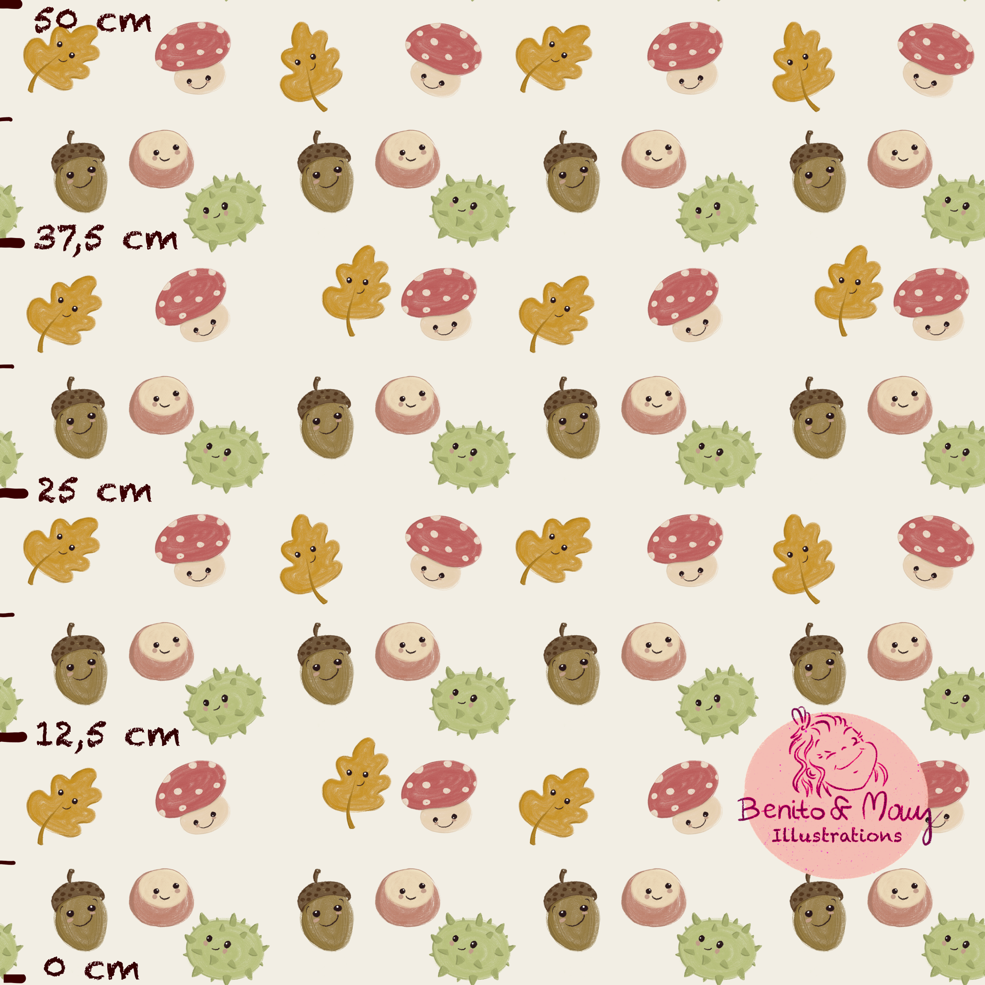 Organic Fabric - Autumn Fruits Beige Small by Benito and Maus Illustrations in beige