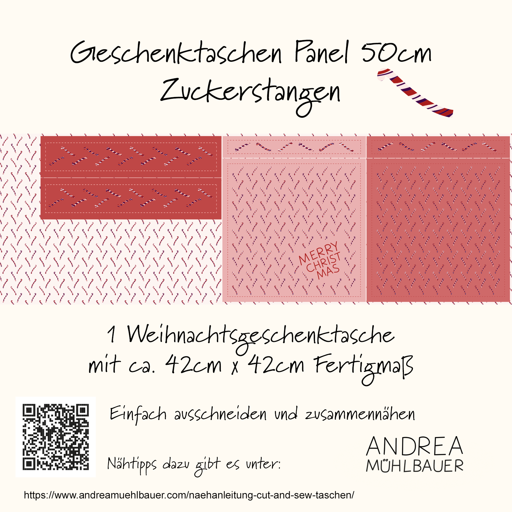 Bio Stoff  - Zuckerstangen Geschenketaschen groß, rot - Andrea Mühlbauer