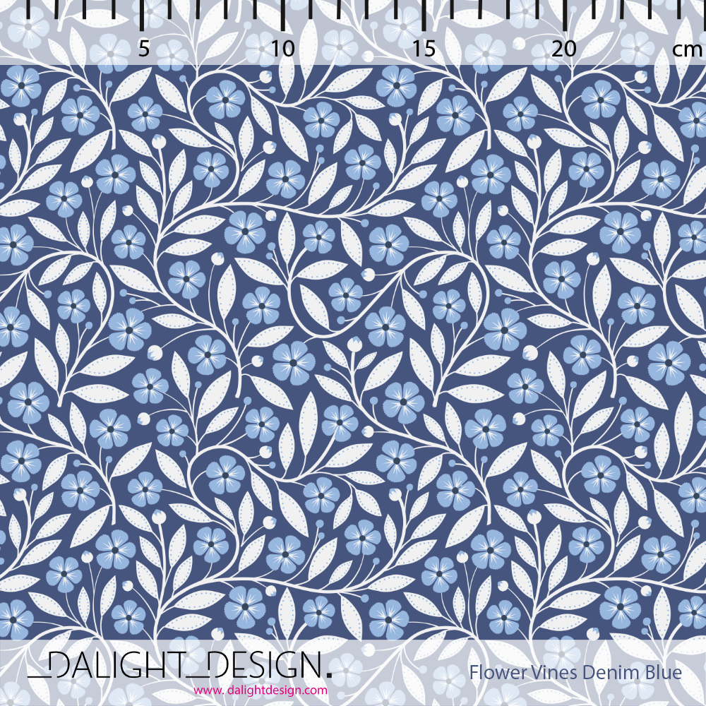 Bio Webware Stoff - Flower Vine Denim Blue - DalightDesign, blau, Floral & Blumen, 100% Bio-Baumwolle Bio Webware Stoff - Flower Vine Denim Blue - DalightDesign, blau, Floral & Blumen, 100% Bio-Baumwolle