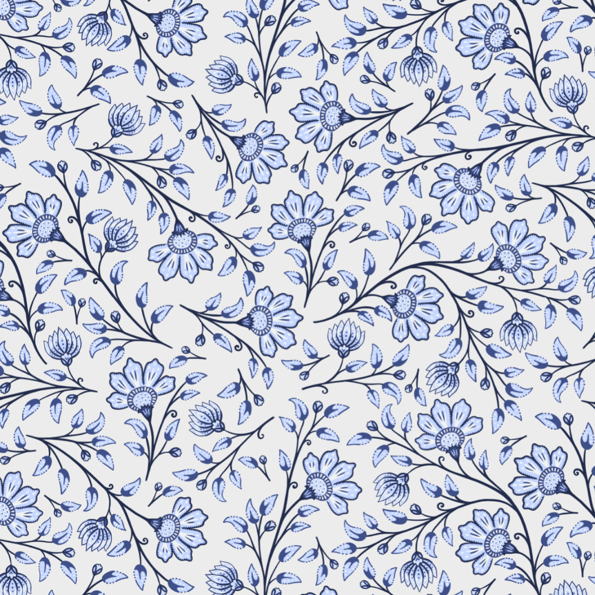 Organic Fabric  - Paisley Garden Flowers Blue
