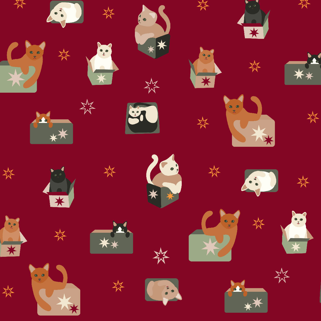 Bio Webware Stoff - Cats in Boxes red - EviRoider, Weihnachten, Tiere, rot, 100% Bio-Baumwolle Bio Webware Stoff - Cats in Boxes red - EviRoider, Weihnachten, Tiere, rot, 100% Bio-Baumwolle
