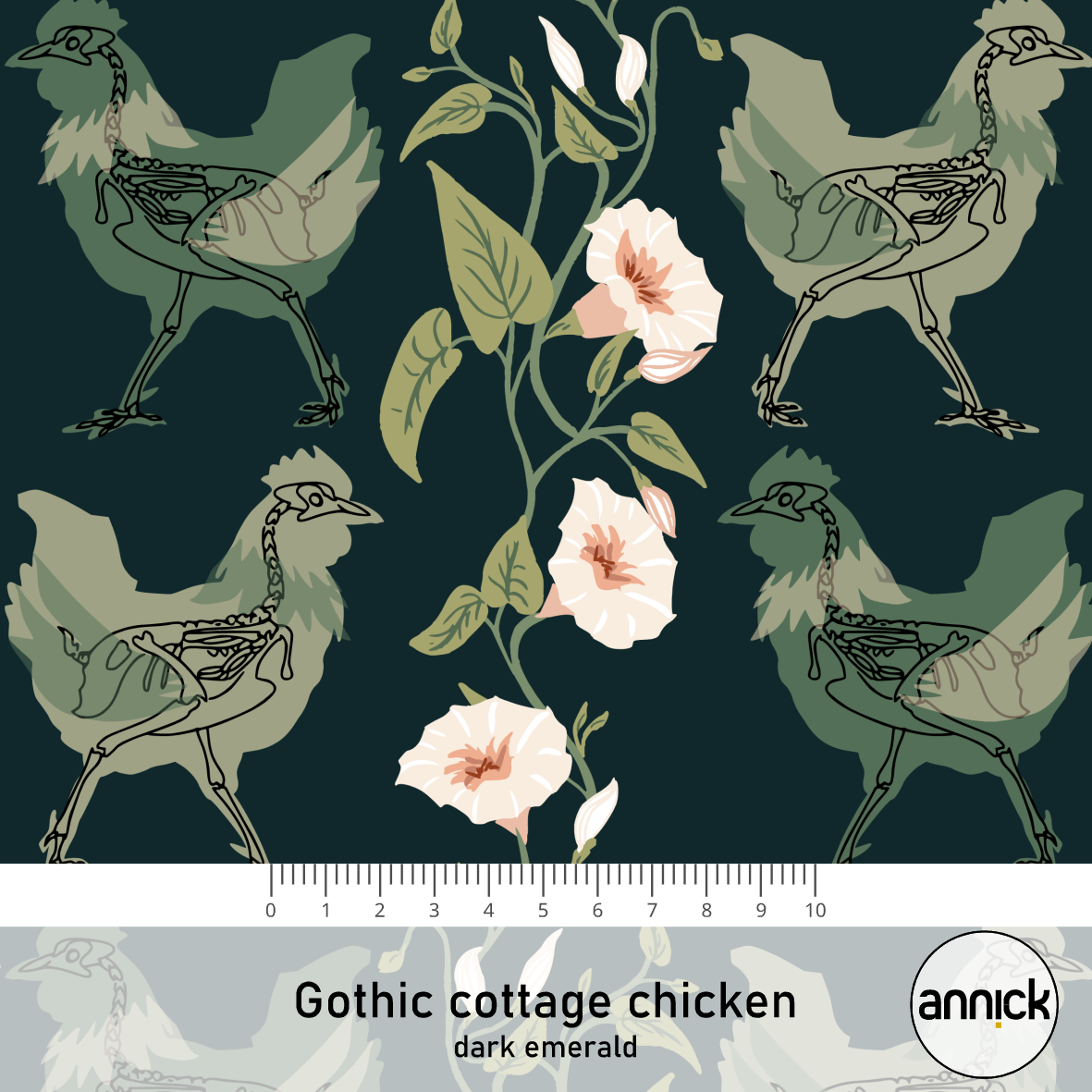 Bio Stoff - Gothic Cottage Chicken Dark Emerald von Annick in grün