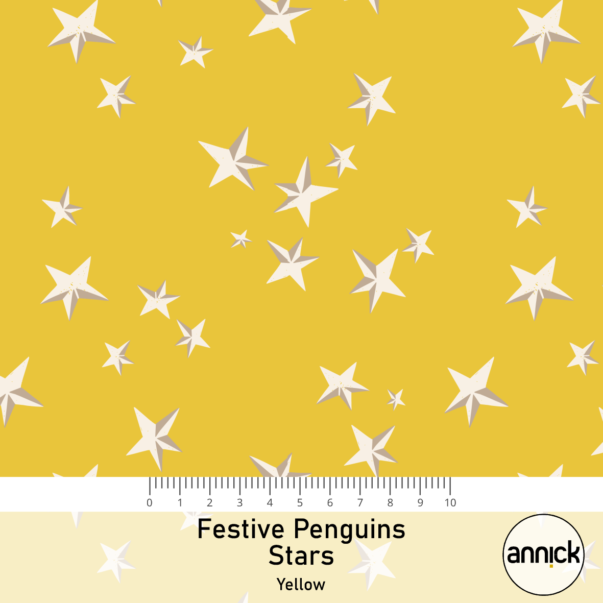 Bio Stoff - Festive Penguins Stars yellow