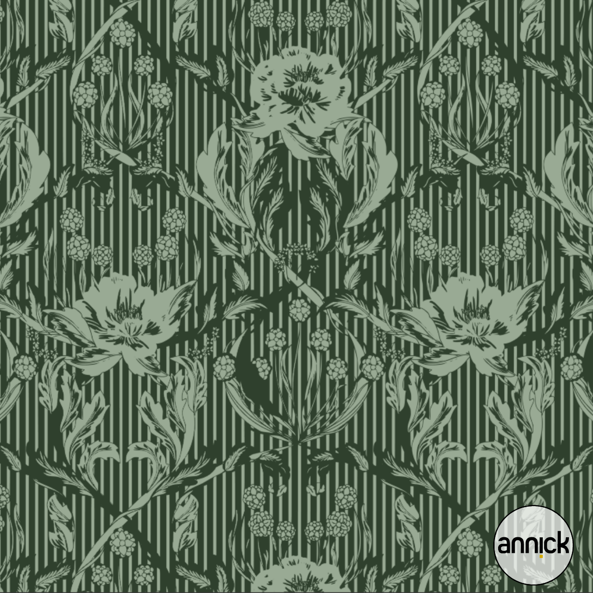 Bio Stoff - Floral Heritage Monochrome Stripes Forest Green von Annick in grün