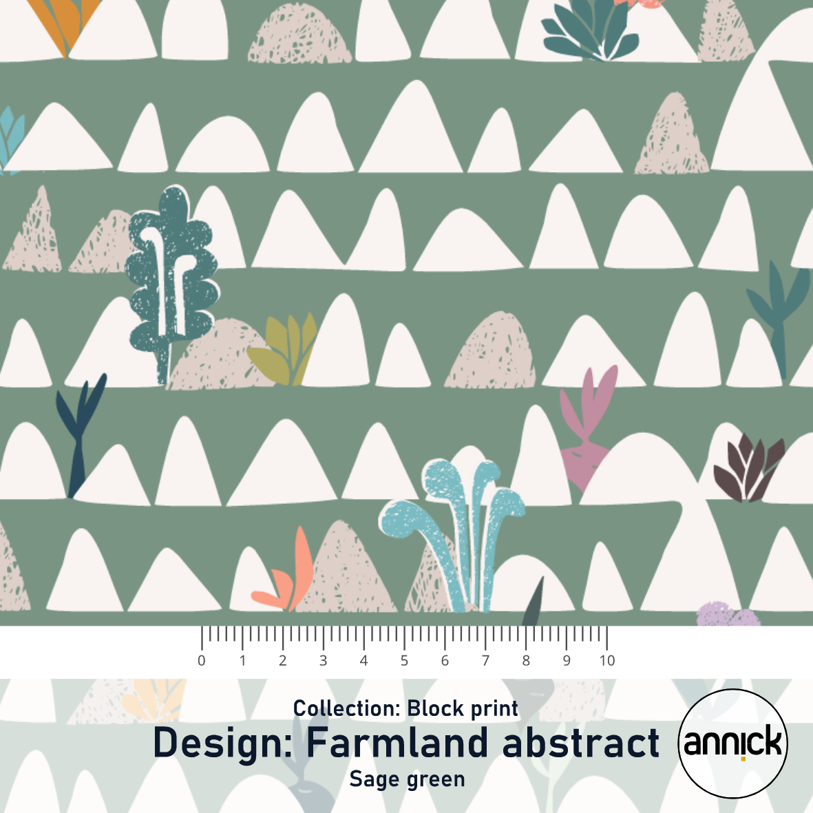 Bio Stoff  -  Block Print Farmland Abstract Sage Green  - Annick, Bäume & Palmen, grün, Blätter & Ranken