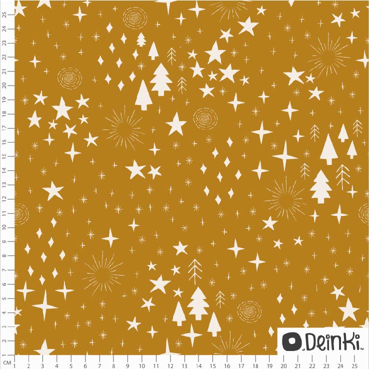 Bio Stoff  - Winterhimmel Gold - Deinki, senf, Winter, Sterne