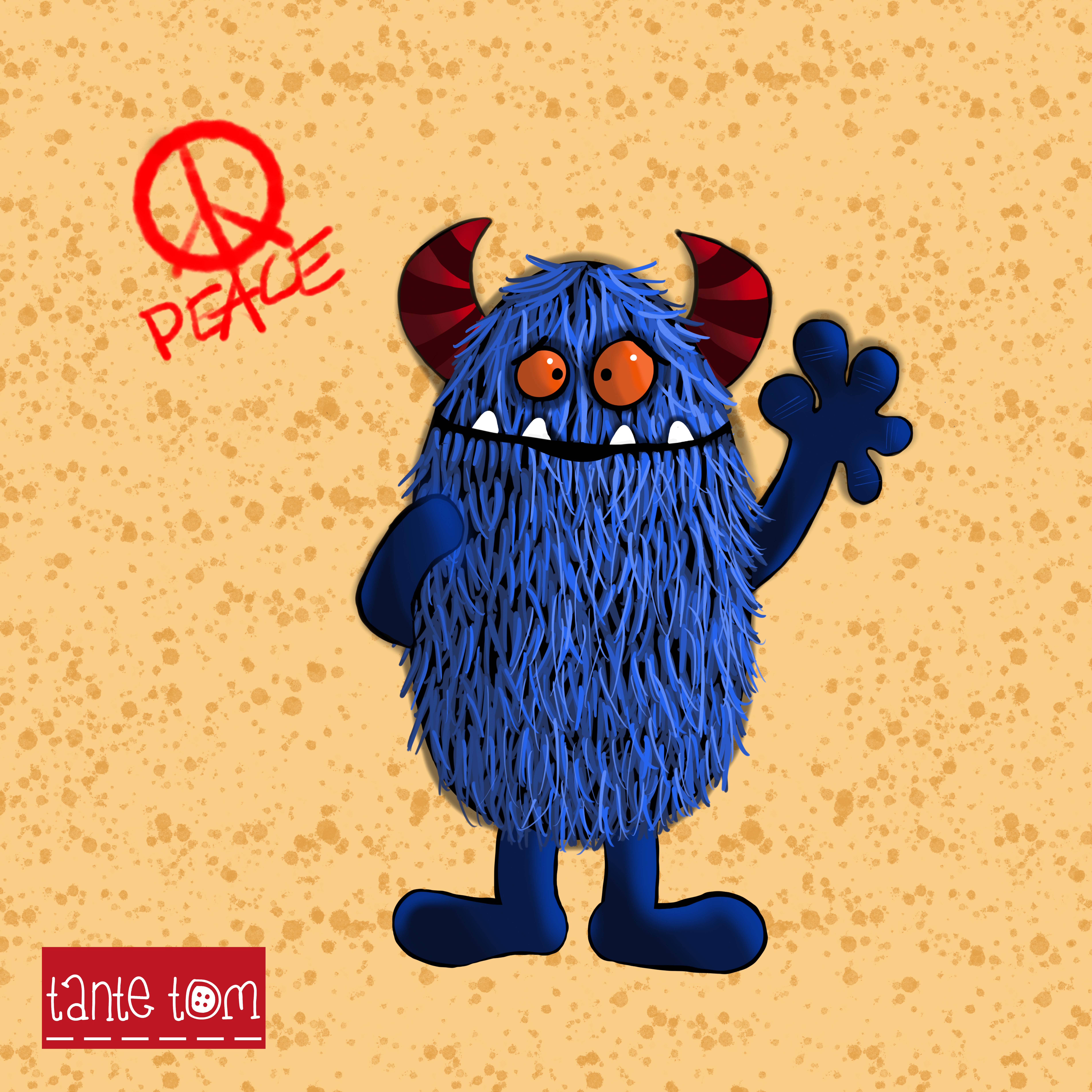 Bio Webware Stoff - 50 cm Panel Hairy Harry - TanteTom, blau, Tiere, gelb, Fantasy, 100% Bio-Baumwolle Bio Webware Stoff - 50 cm Panel Hairy Harry - TanteTom, blau, Tiere, gelb, Fantasy, 100% Bio-Baumwolle