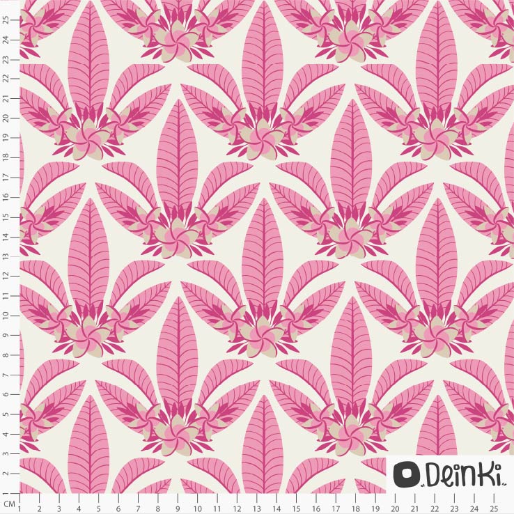 Bio Stoff - Palmen Und Blumen Weiss Pink von Deinki in pink