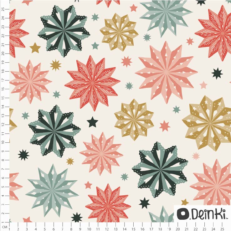 Bio Webware Stoff - Papiersterne Bunt Hell - Deinki, creme, Winter, Sterne, 100% Bio-Baumwolle Bio Webware Stoff - Papiersterne Bunt Hell - Deinki, creme, Winter, Sterne, 100% Bio-Baumwolle