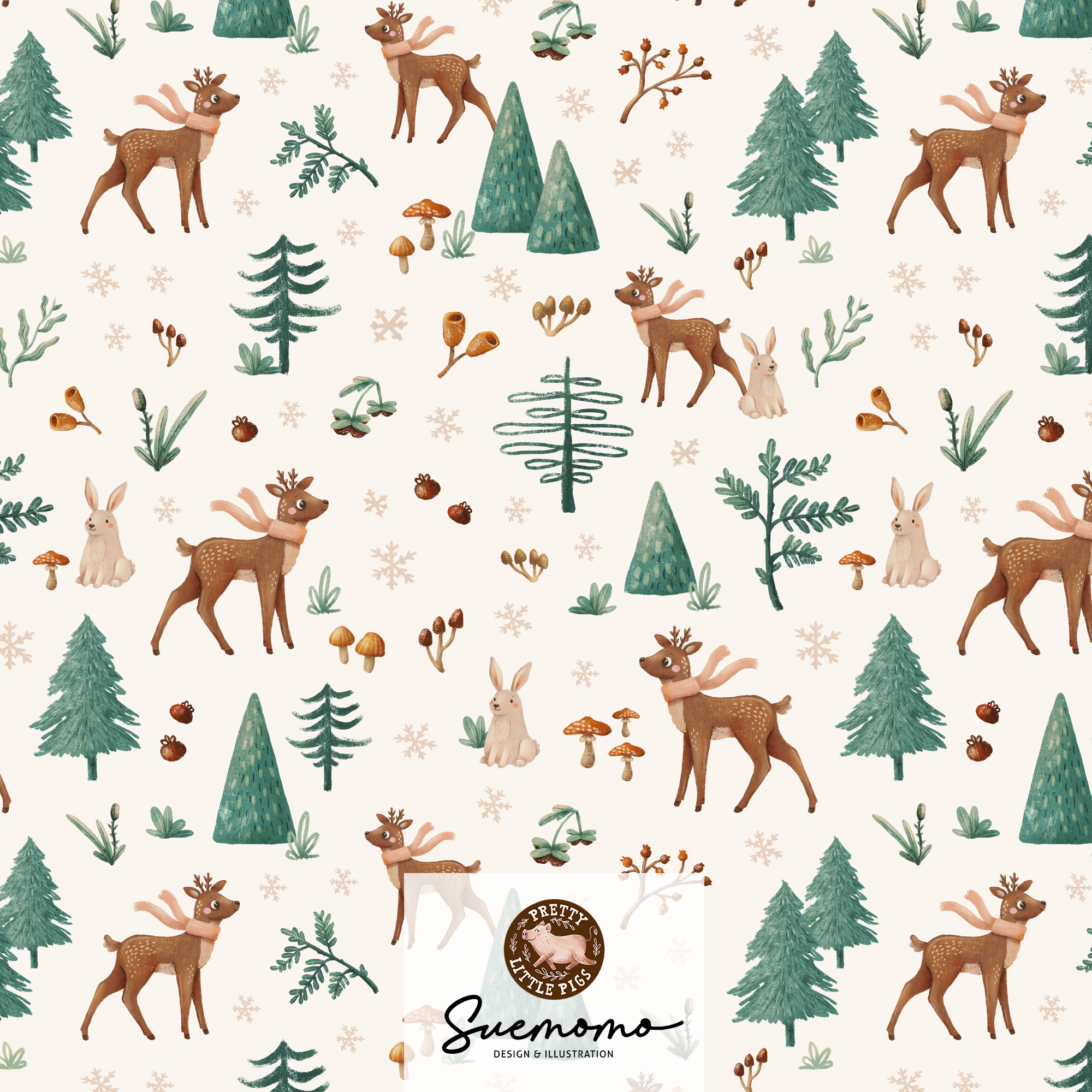 Bio Webware Stoff - Winterwald Eierschale - PrettyLittlePigs, creme, Wald, Tiere, 100% Bio-Baumwolle Bio Webware Stoff - Winterwald Eierschale - PrettyLittlePigs, creme, Wald, Tiere, 100% Bio-Baumwolle
