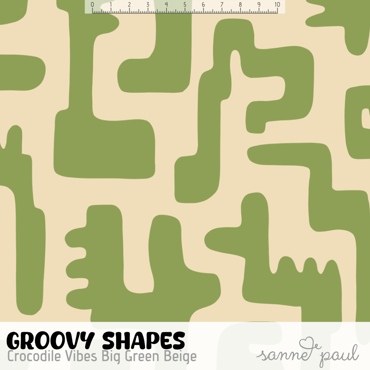 Bio Stoff - Groovy Shapes Crocodile Vibes Big grün, beige