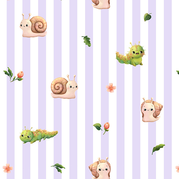 Organic fabric  -  Schnecken und Raupen Stripes lilac