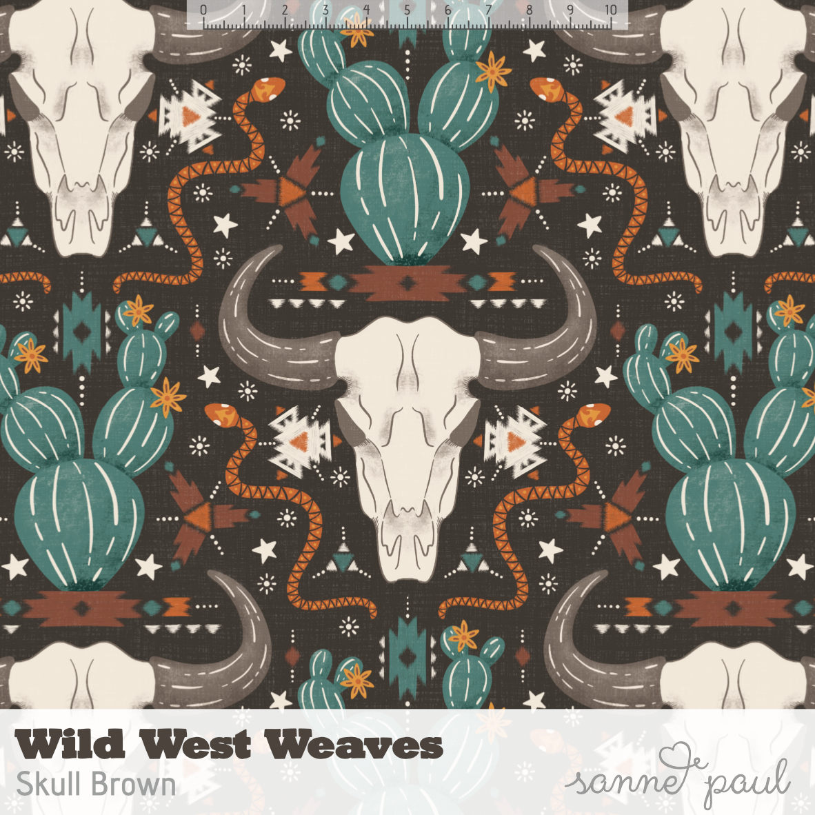 Bio Stoff - Wild West Weaves Skull Brown by Sanne Paul in brown