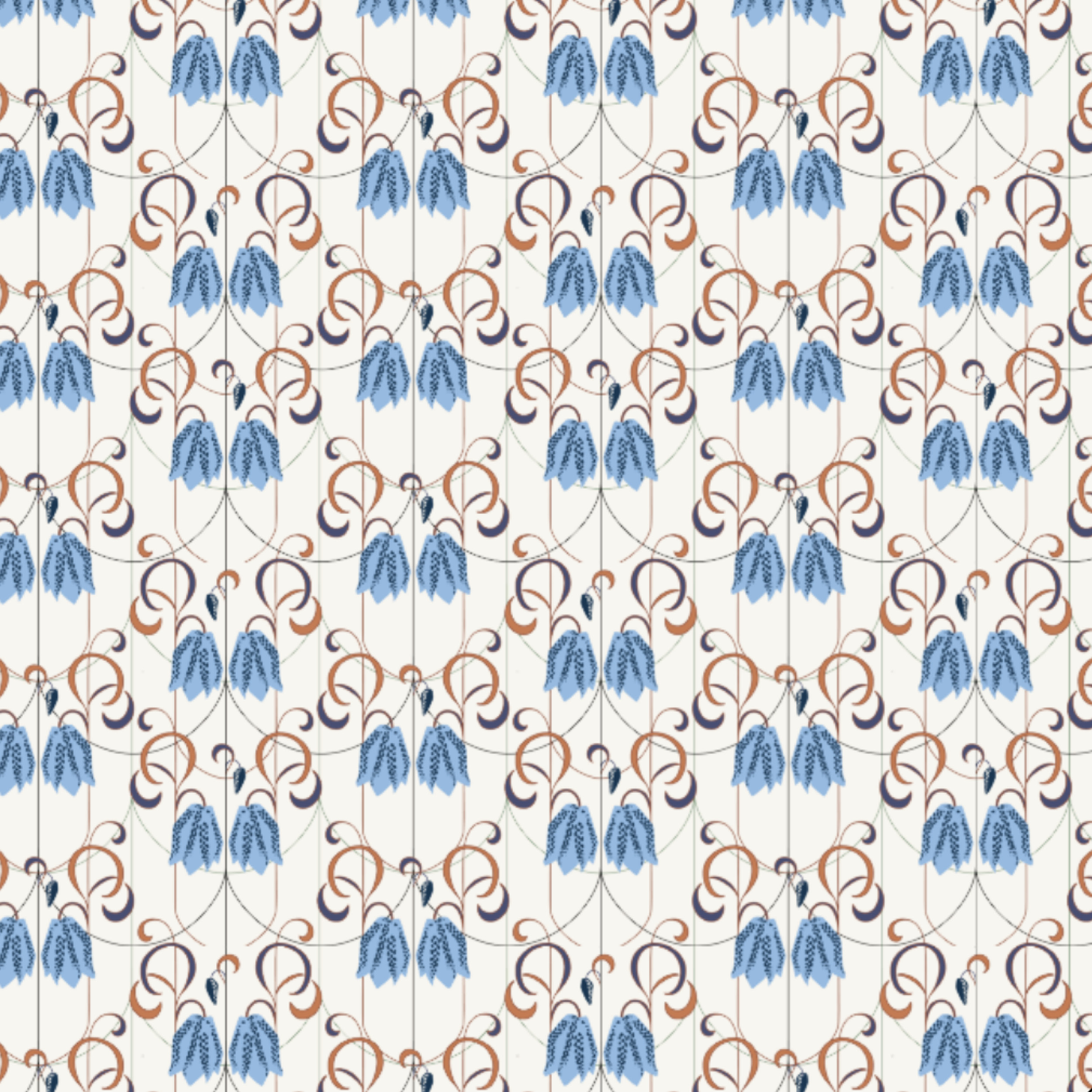 Bio Stoff - Art Deco Checkered Flower blau