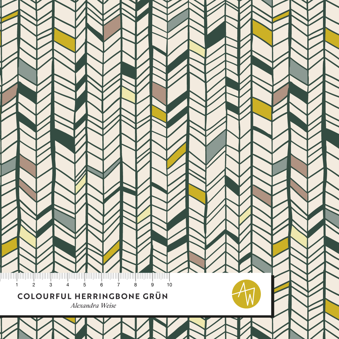 Organic fabric  - Colourful Herringbone green