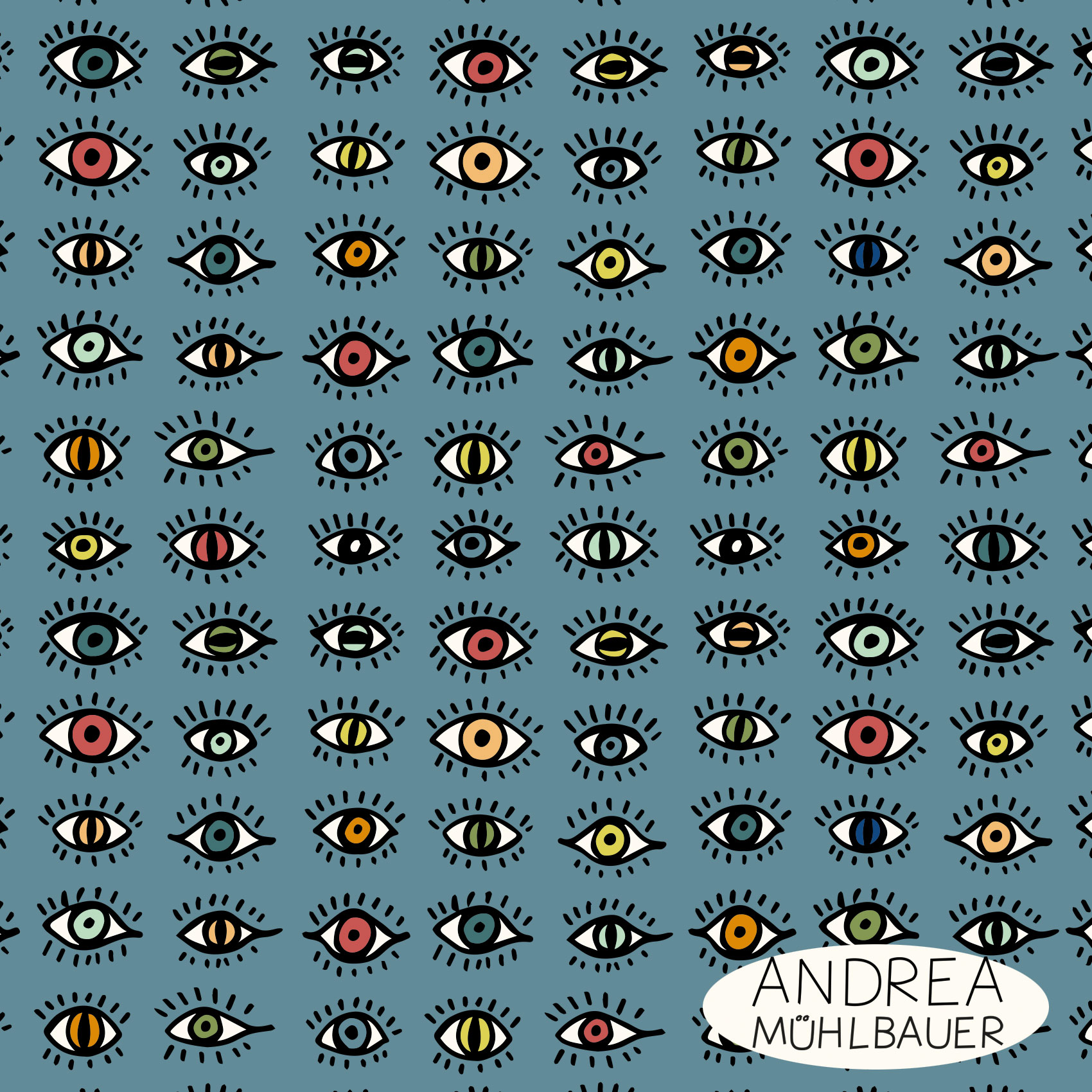 Bio Stoff  - See You Multicolor Blue- AndreaMuehlbauer, blau, Gegenstände
