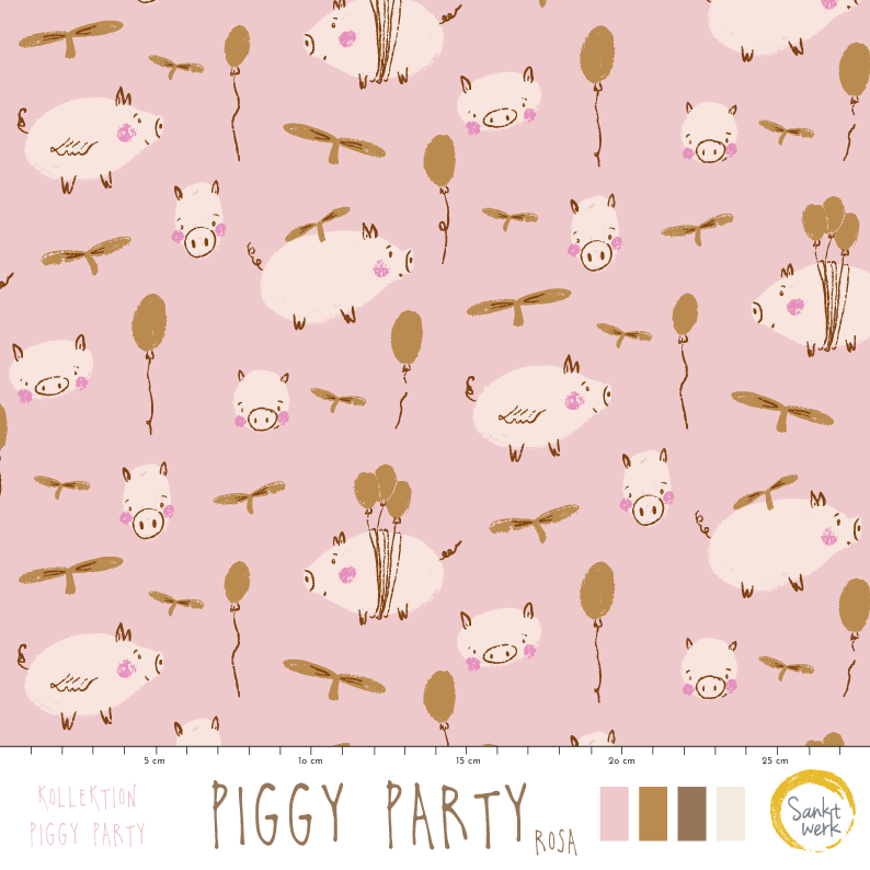 Organic fabric -  Piggy Party pink