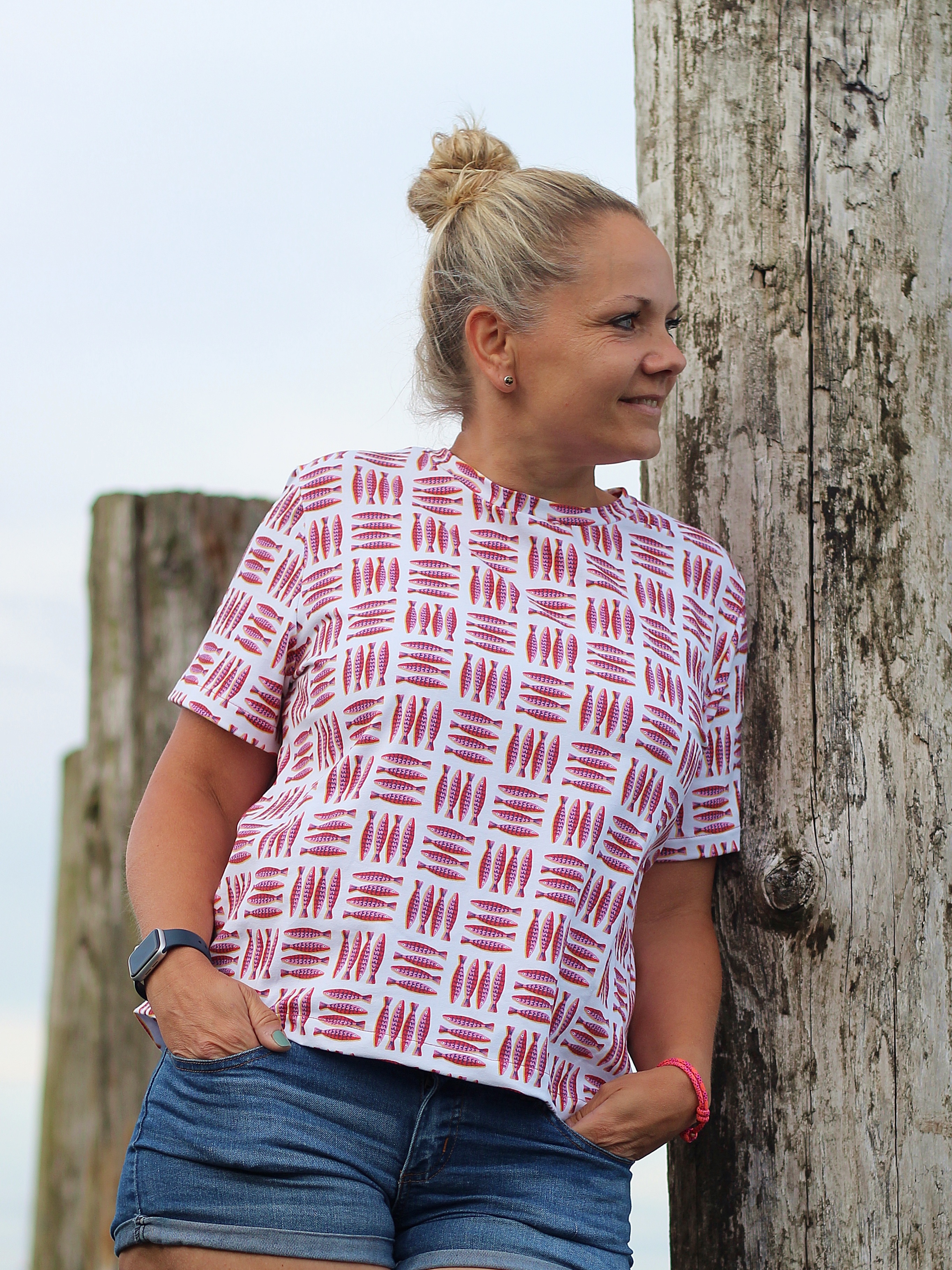 Organic fabric - Sardinenfreunde white, red
