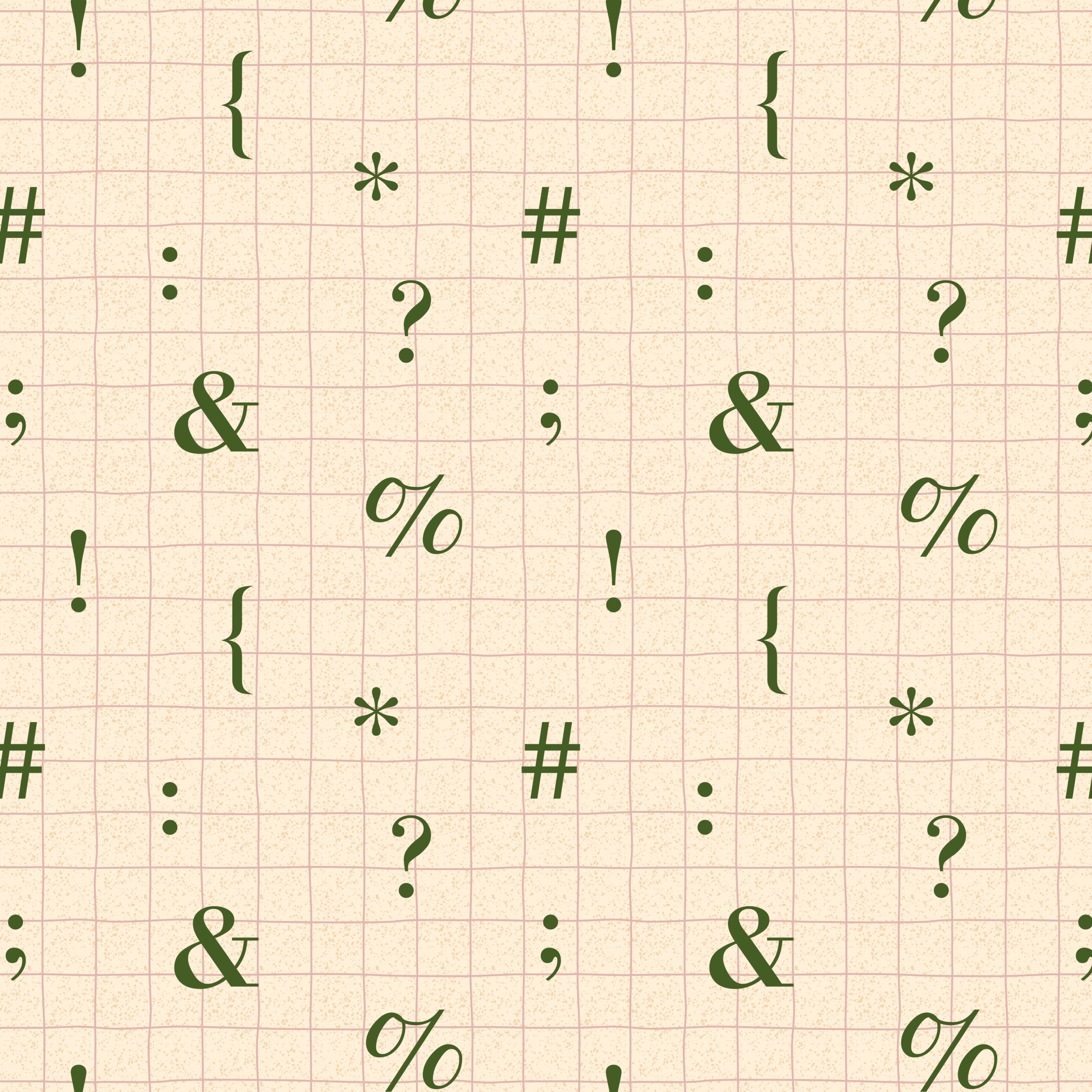 Organic fabric  -  Nerdy Monstera Symbols checked, beige