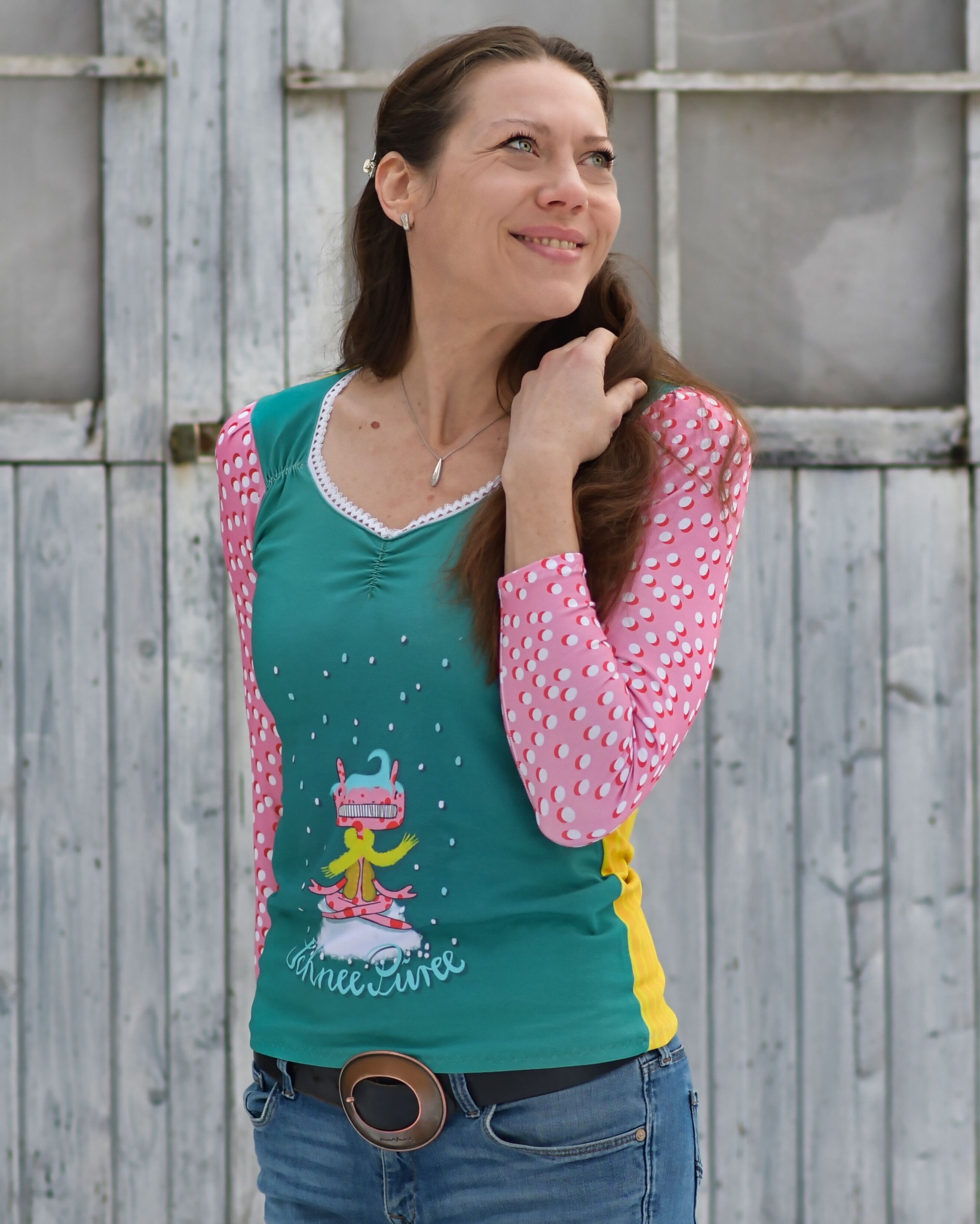 Scuba Stoff  -  1 m Panel Schneepüree  - Fummelhummel, bunt, Breite 150 cm