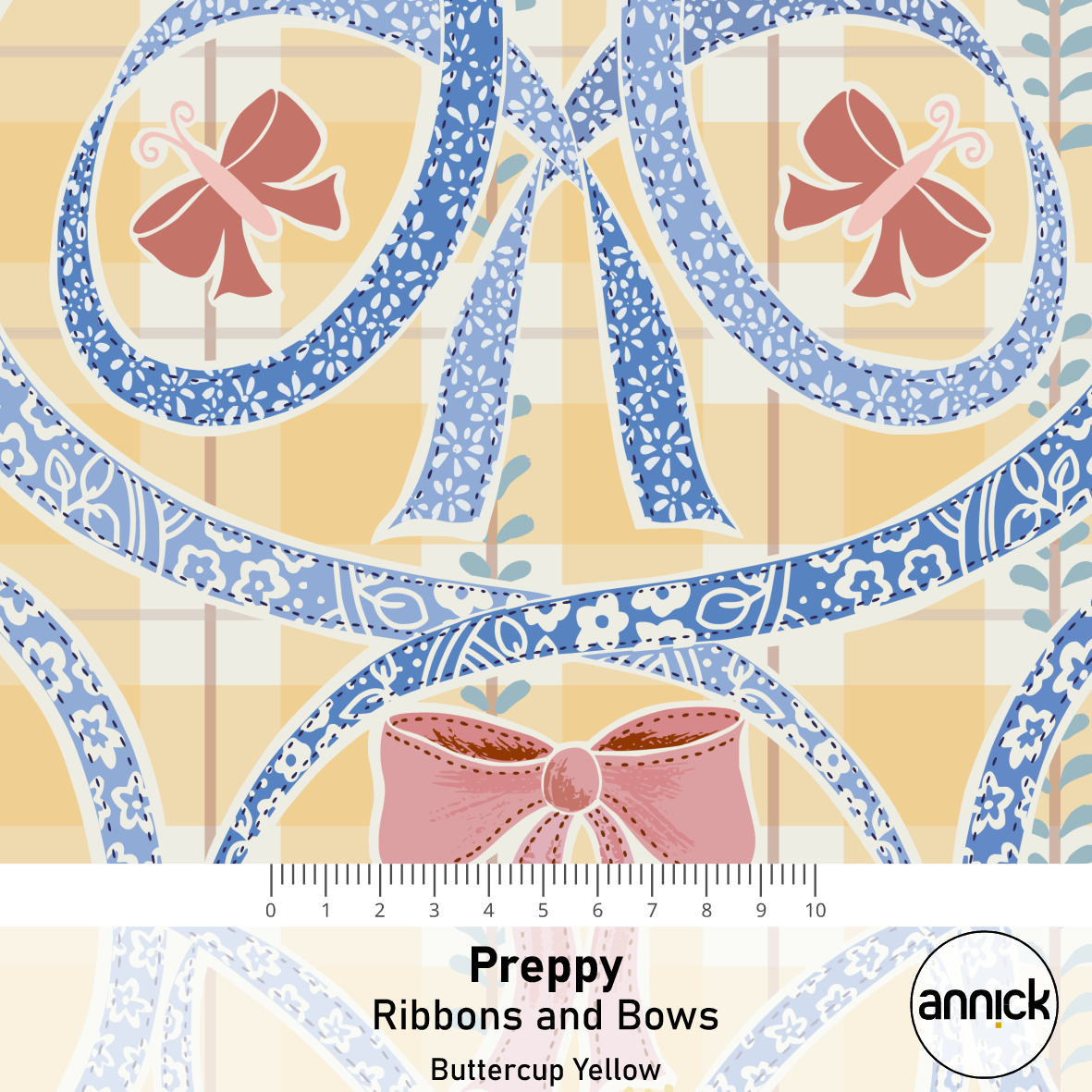 Bio Fabric - Preppy Ribbons And Bows Buttercup Yellow by Annick in yellow
