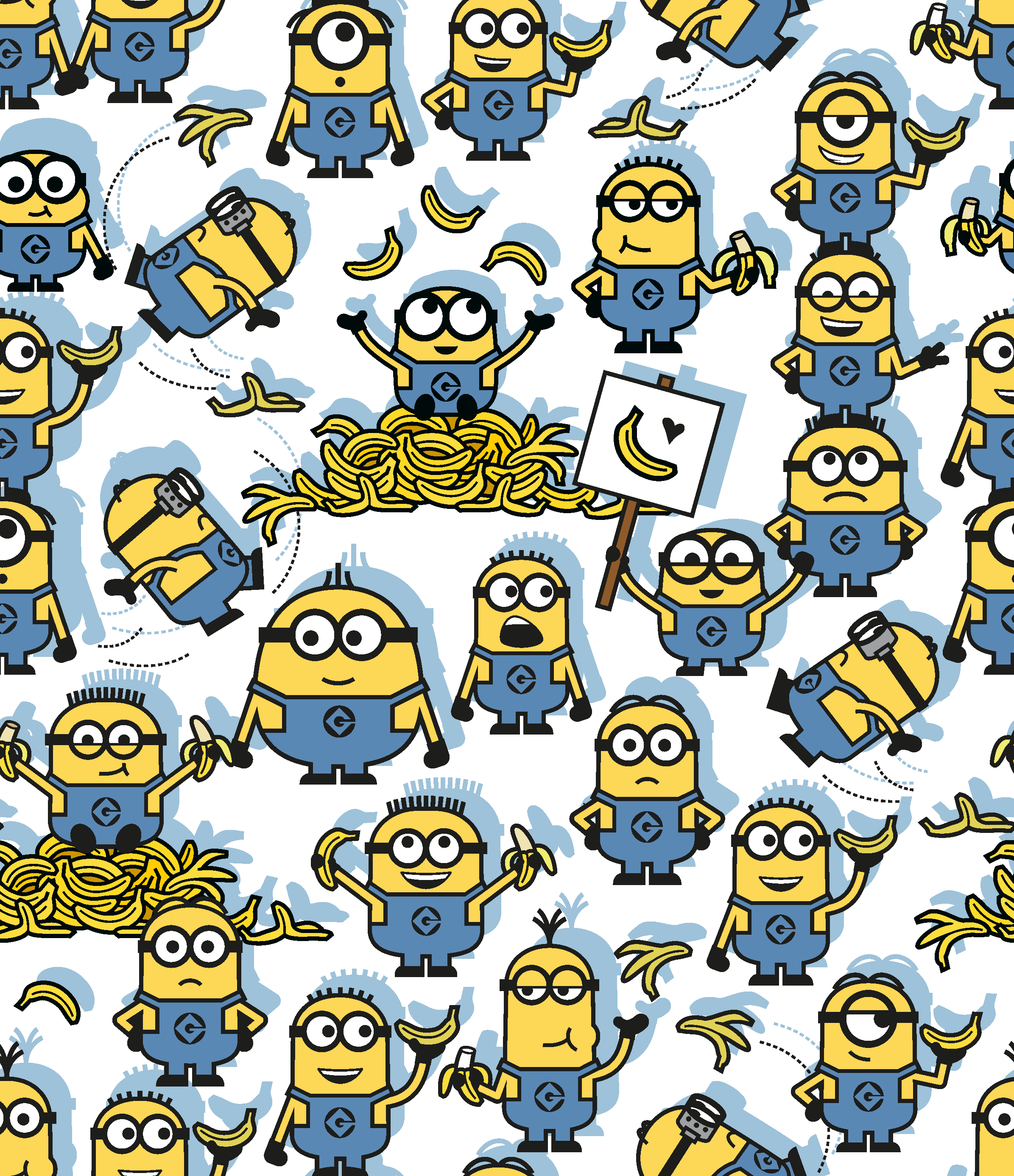Bio Summersweat Stoff  -  Minions Banana  - Minions, bunt, weiß, Breite 150 cm
