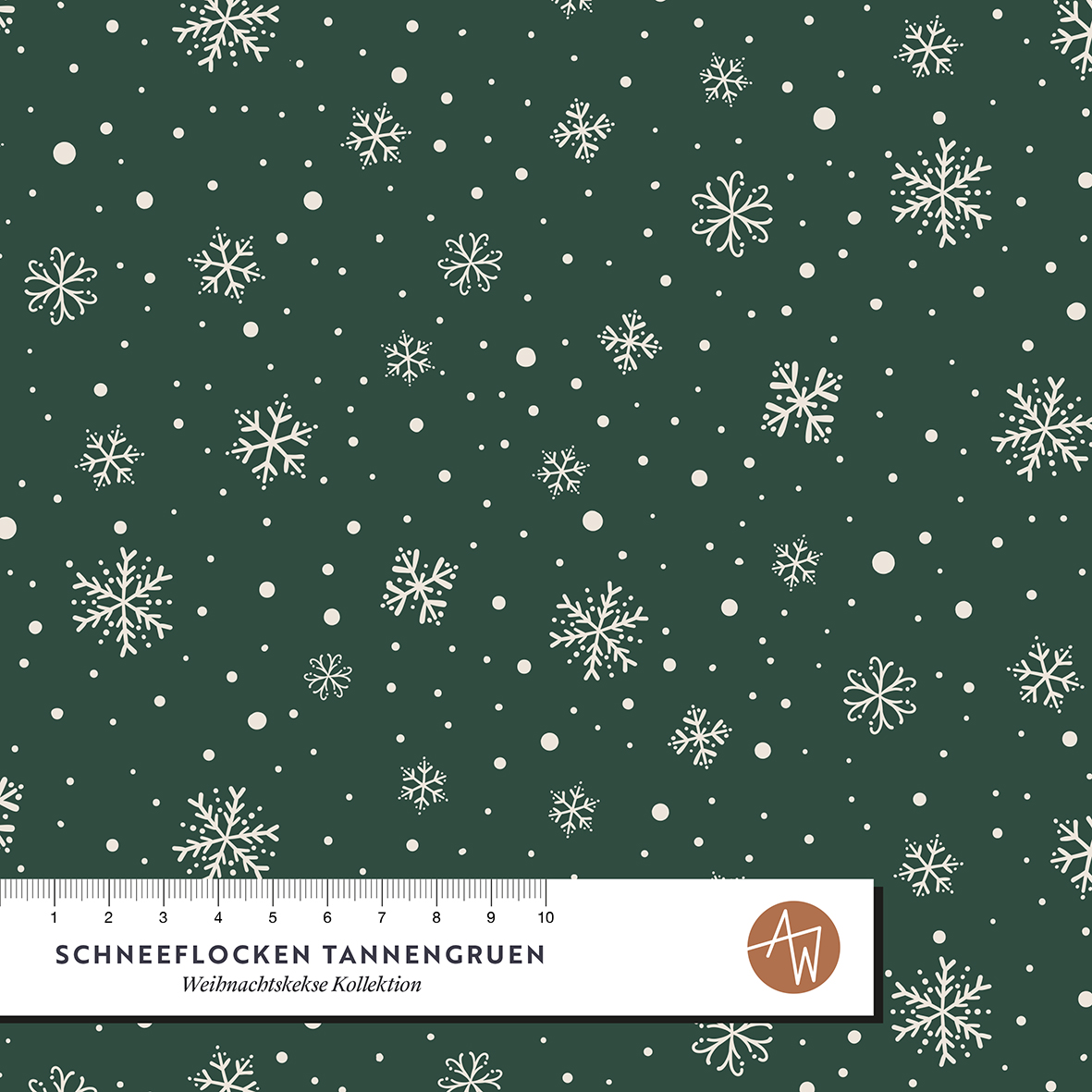 Bio Stoff  - Schneeflocken Tannengrün - AlexandraWeise, Winter, grün