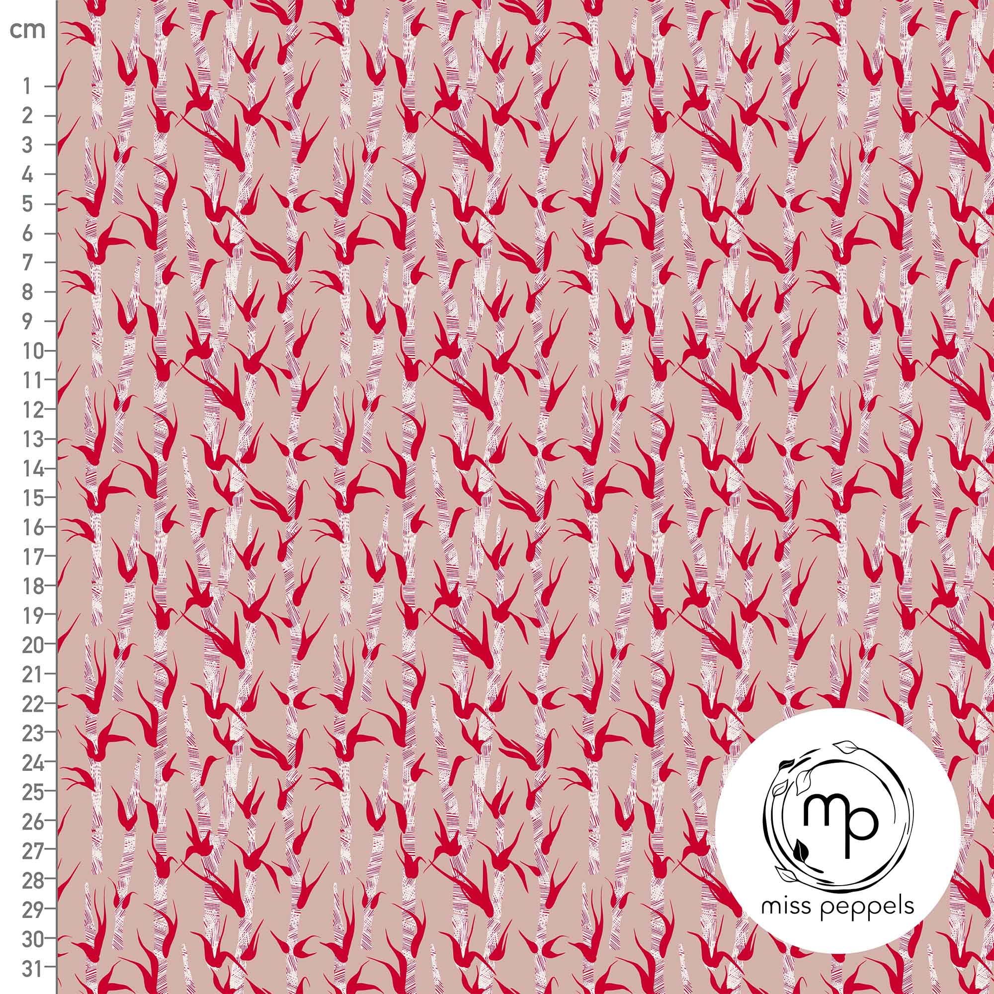 Bio Summersweat Stoff  -  Bambus Rot Rosa - misspeppels, Blätter & Ranken, Rosa, Breite 150 cm