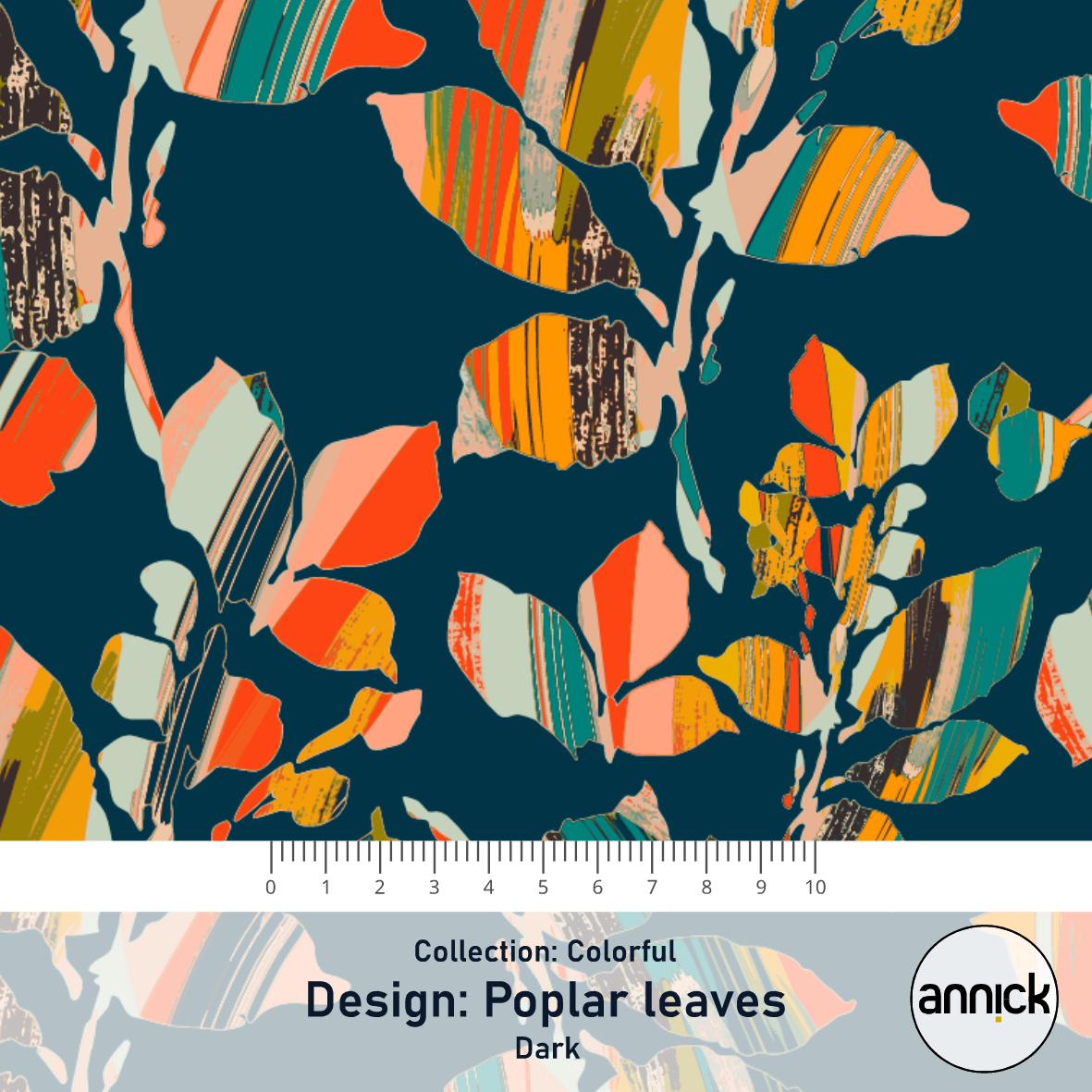 Bio Summersweat Stoff  -  Colorful Popular Leaves Dark - Annick, bunt, Blätter, Breite 150 cm