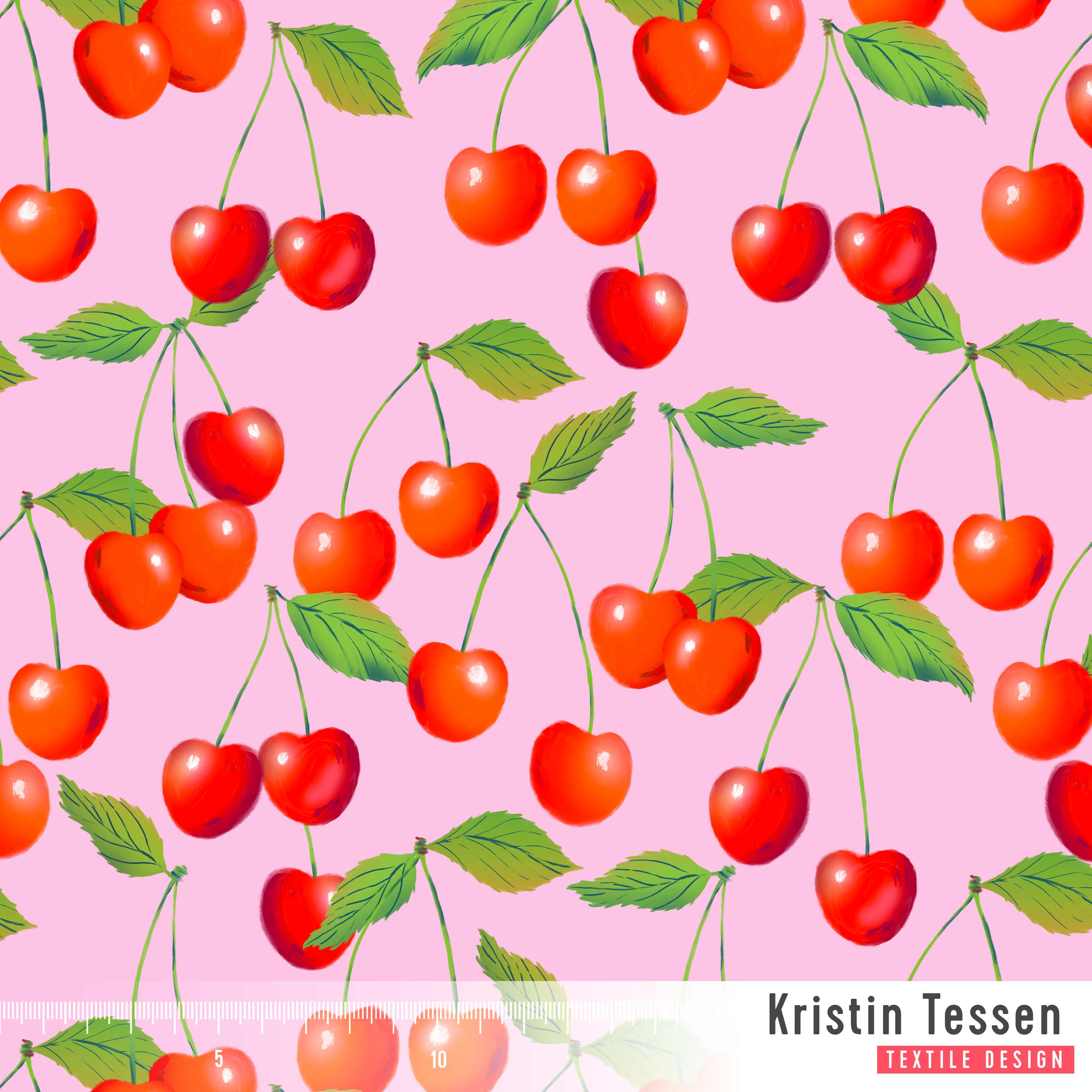 Organic Fabric - Pink Cherries by Kristin Tessen in pink