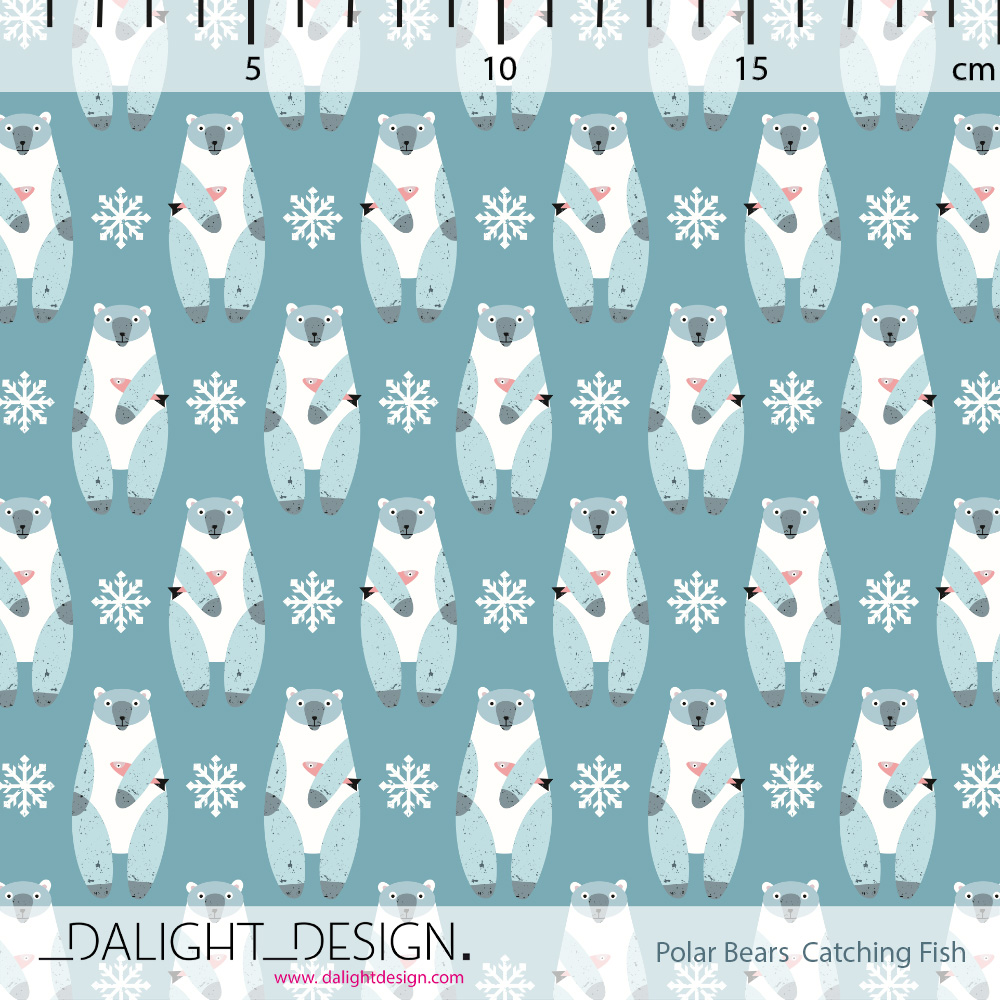 Bio Stoff  - Polar Bears Cating Fish - DalightDesign, Tiere, blau