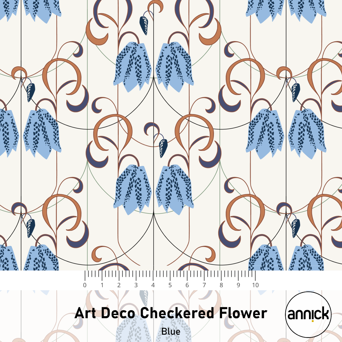 Bio Stoff - Art Deco Checkered Flower blau