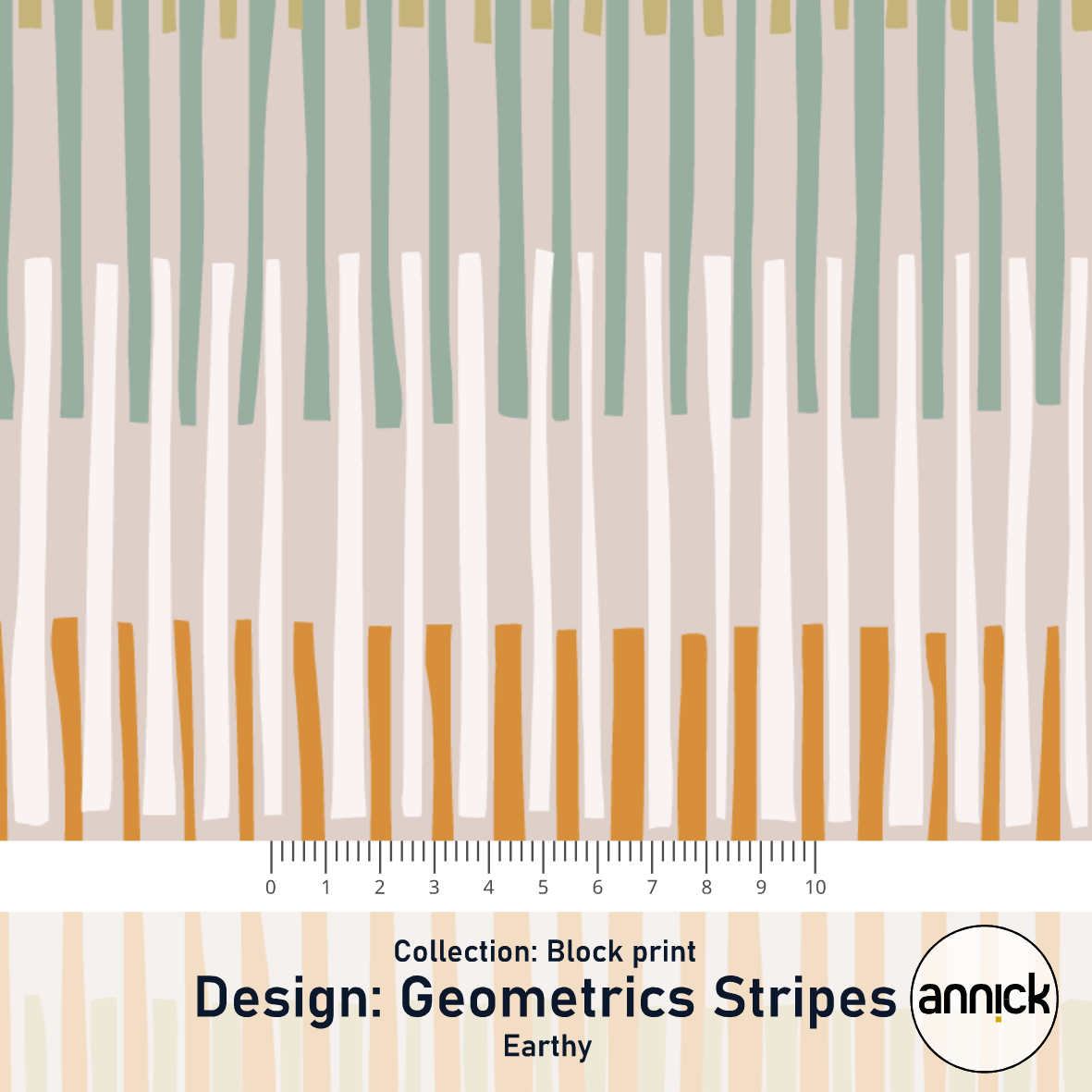 Bio Stoff  -  Block Print Geometric Stripes Dark Earthy  - Annick, Streifen, beige