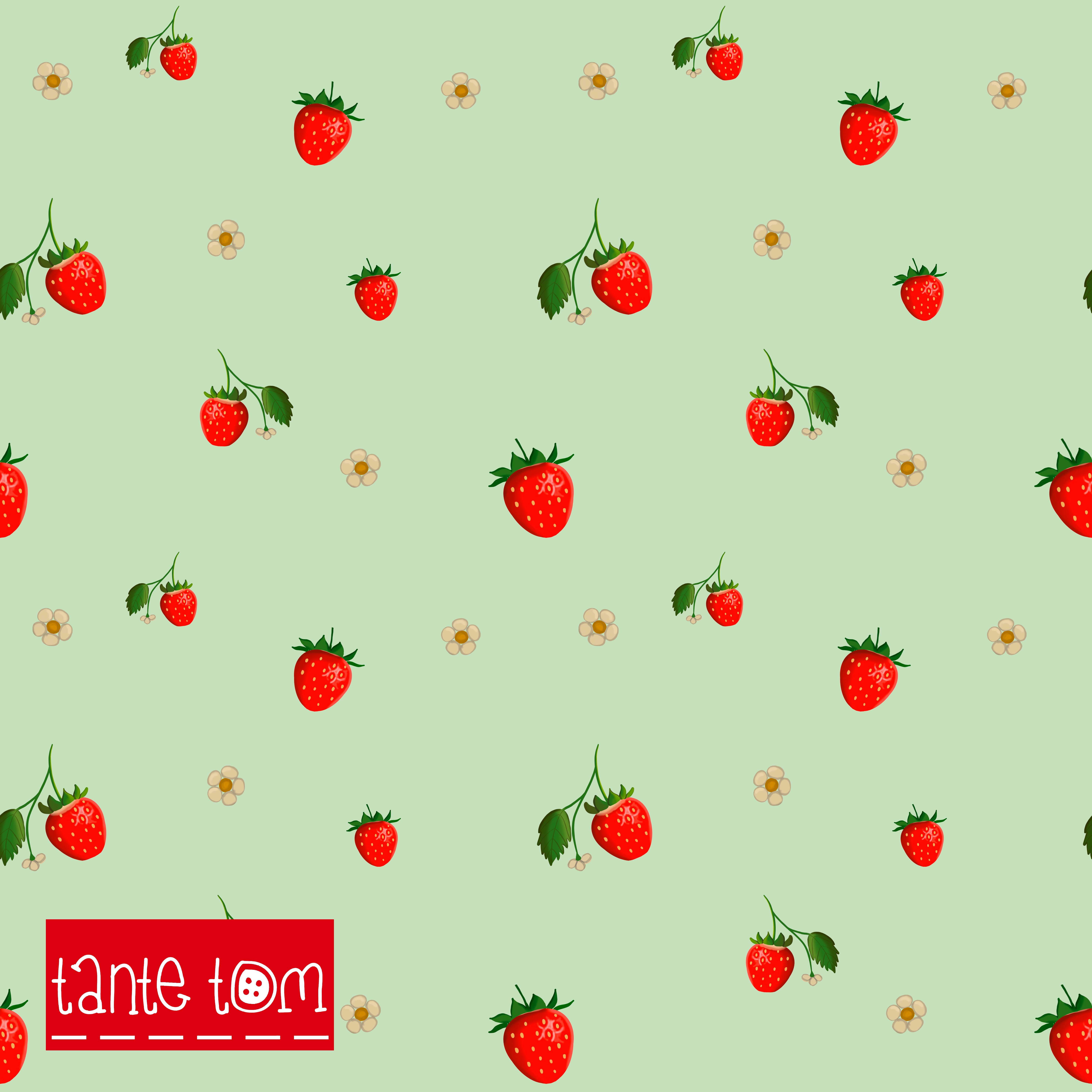 Bio Stoff  -  Erdbeerschmaus  - TanteTom, Garten, Frühling, Obst & Gemüse, grün Bio Stoff  -  Erdbeerschmaus  - TanteTom, Garten, Frühling, Obst & Gemüse, grün