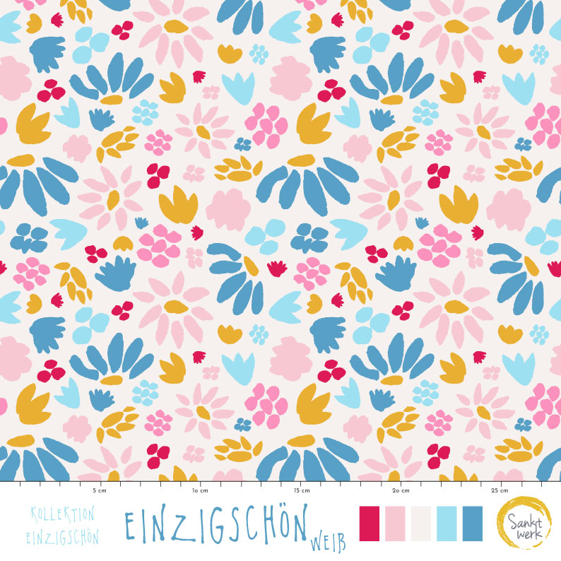 Bio Stoff  - Einzigschön Weiss - Sanktwerk, bunt, Floral & Blumen