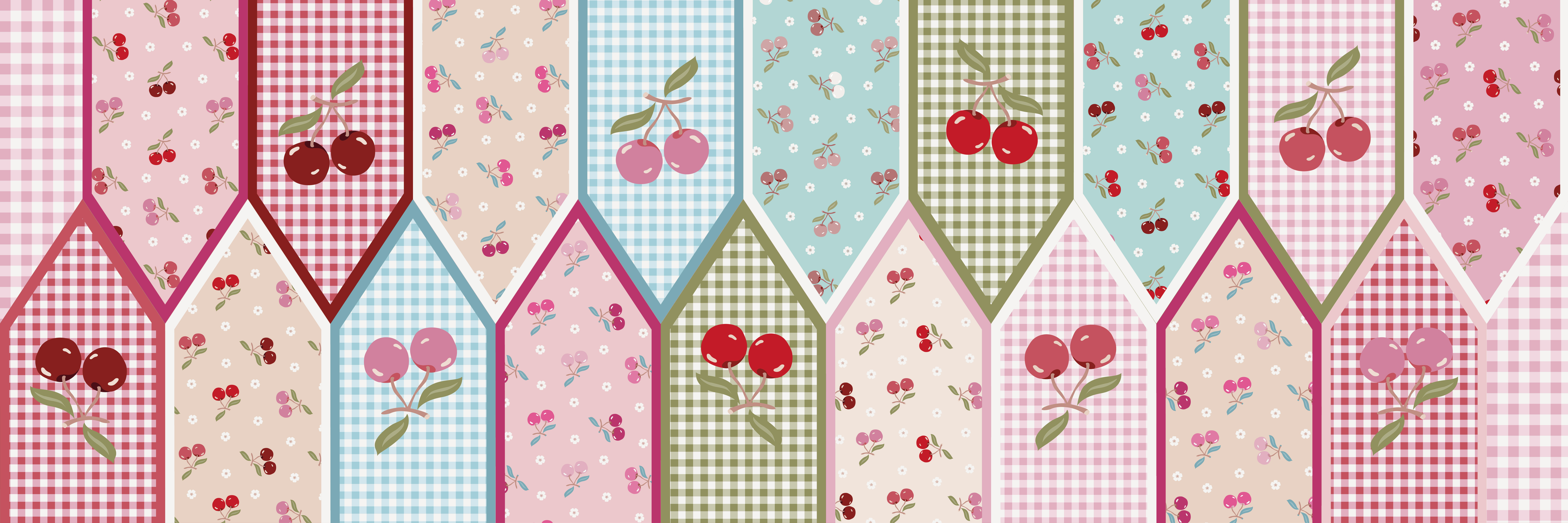 Bio Stoff - Wimpel Cherry Picknick von Evi Roider in rosa Bio Stoff - Wimpel Cherry Picknick von Evi Roider in rosa