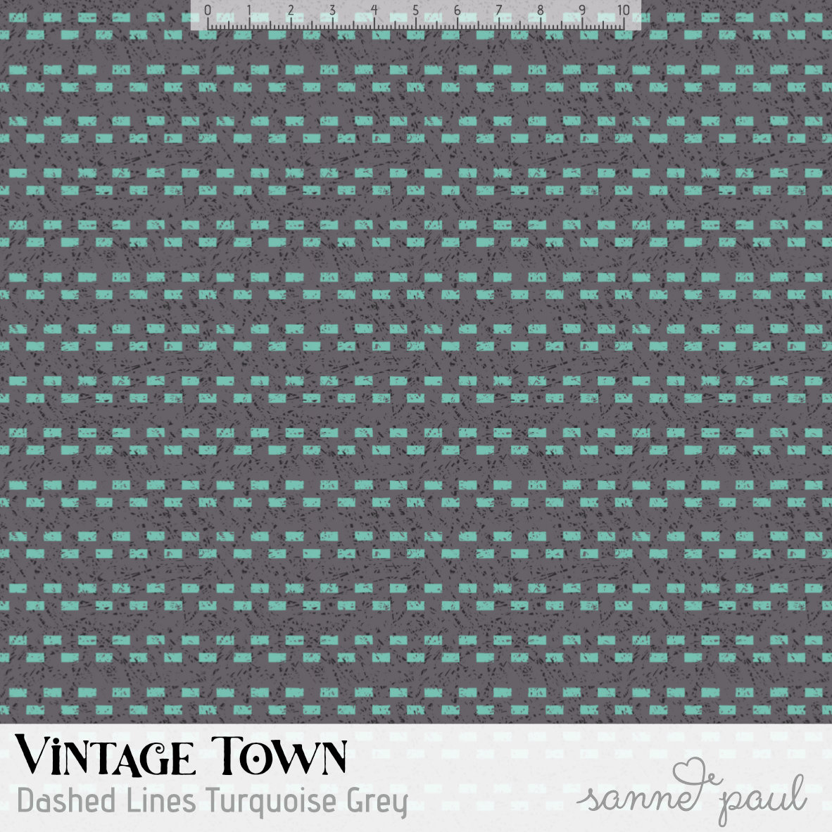 Bio Stoff  - Vintage Town Dashed Lines Turquiose Grey - SannePaul, grau, Abstrakt, Streifen