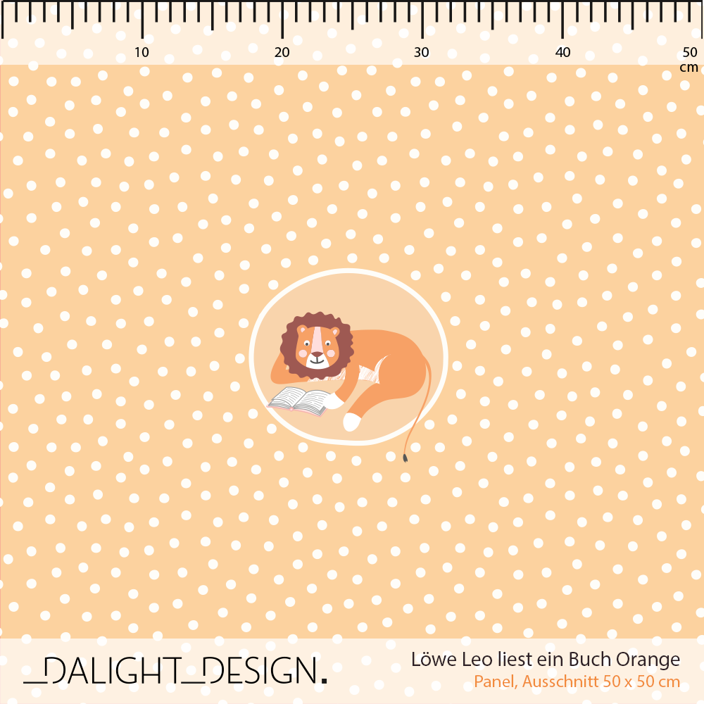 Bio Fabric - Lion Leo Reads a Book Orange by Dalight Design in orange