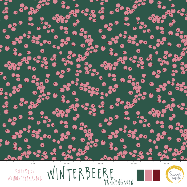 Bio Webware Stoff - Winterbeere Tannegrün - Sanktwerk, Winter, Floral & Blumen, grün, 100% Bio-Baumwolle Bio Webware Stoff - Winterbeere Tannegrün - Sanktwerk, Winter, Floral & Blumen, grün, 100% Bio-Baumwolle