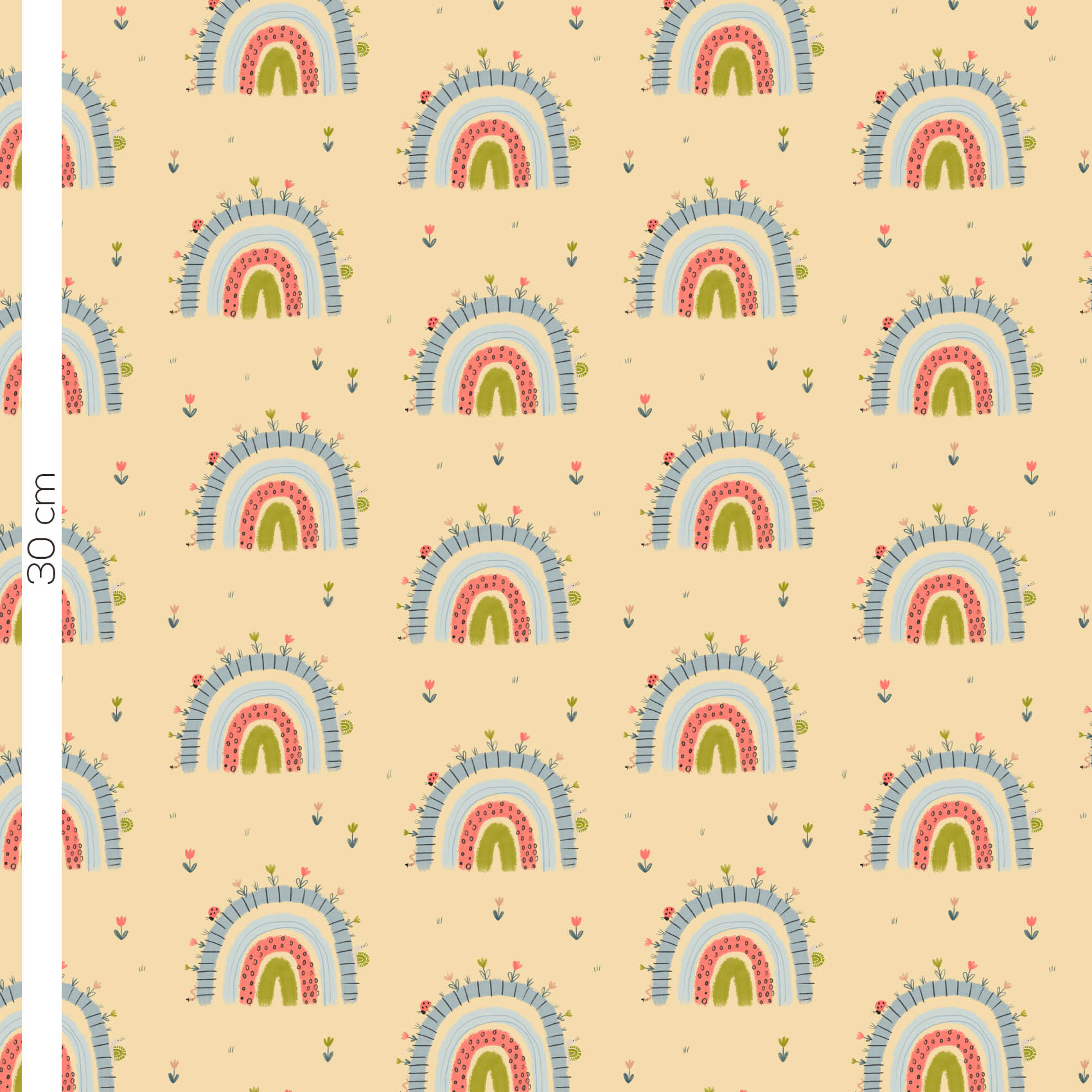 Bio Webware Stoff  -  Flowerbow  - LilleSelection, Sommer, bunt, Regenbogen, gelb, 100% Bio-Baumwolle