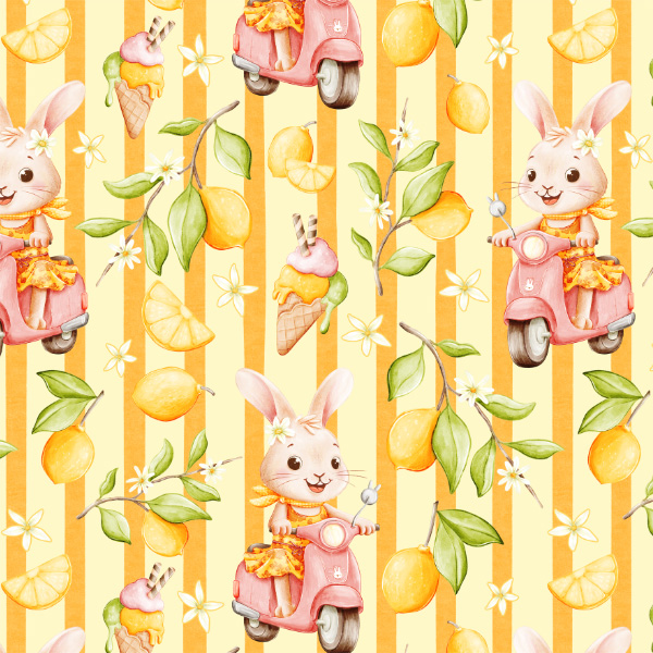 Organic fabric  -  Sommertage in Italien Roller Hase Streifen