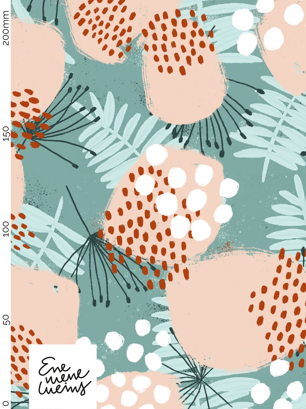 Bio Webware Stoff  -  LilleLula  - Enemenemeins, creme, Floral & Blumen, Ornamente, türkis, rosa, petrol, grün, 100% Bio-Baumwolle