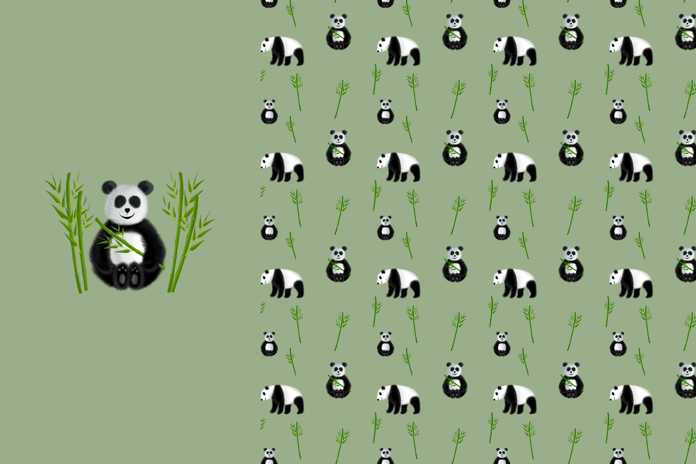 Bio Canvas Stoff  -  Pandaliebe Groß  - TanteTom, Tiere, grün, Wald, 100% Bio-Baumwolle