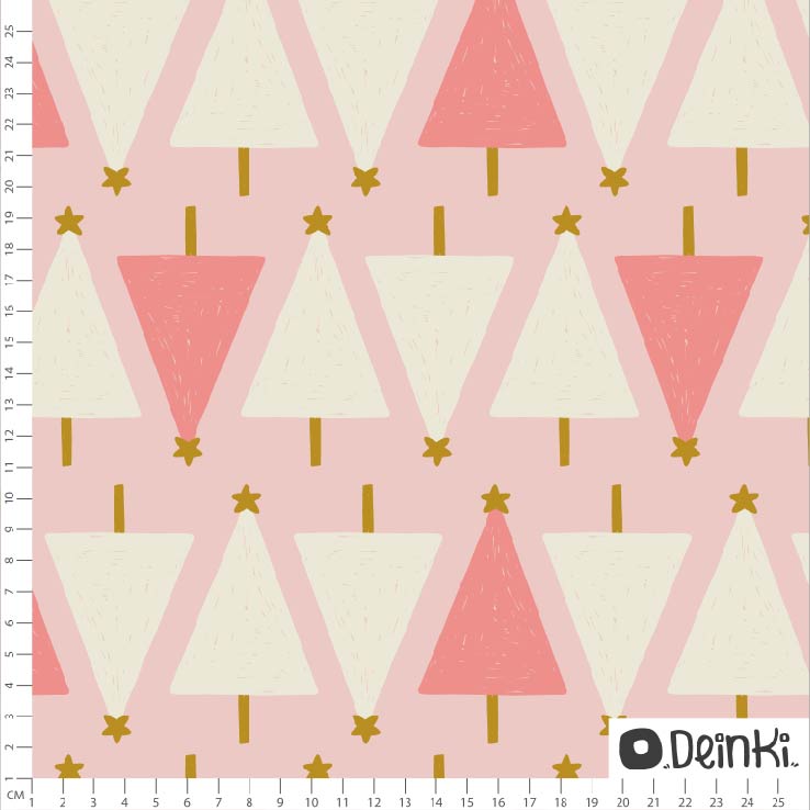 Bio Stoff - Sketchy Weihnachtsbäume Rosa von Deinki in rosa