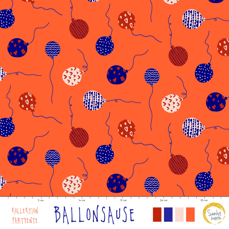 Bio Webware Stoff - Ballonsause - Sanktwerk, orange, Gegenstände, 100% Bio-Baumwolle Bio Webware Stoff - Ballonsause - Sanktwerk, orange, Gegenstände, 100% Bio-Baumwolle
