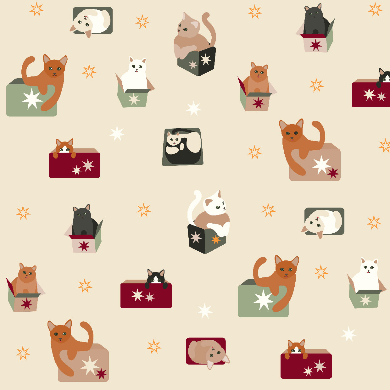 Bio Webware Stoff - Cats in Boxes creme - EviRoider, Weihnachten, Tiere, creme, 100% Bio-Baumwolle Bio Webware Stoff - Cats in Boxes creme - EviRoider, Weihnachten, Tiere, creme, 100% Bio-Baumwolle