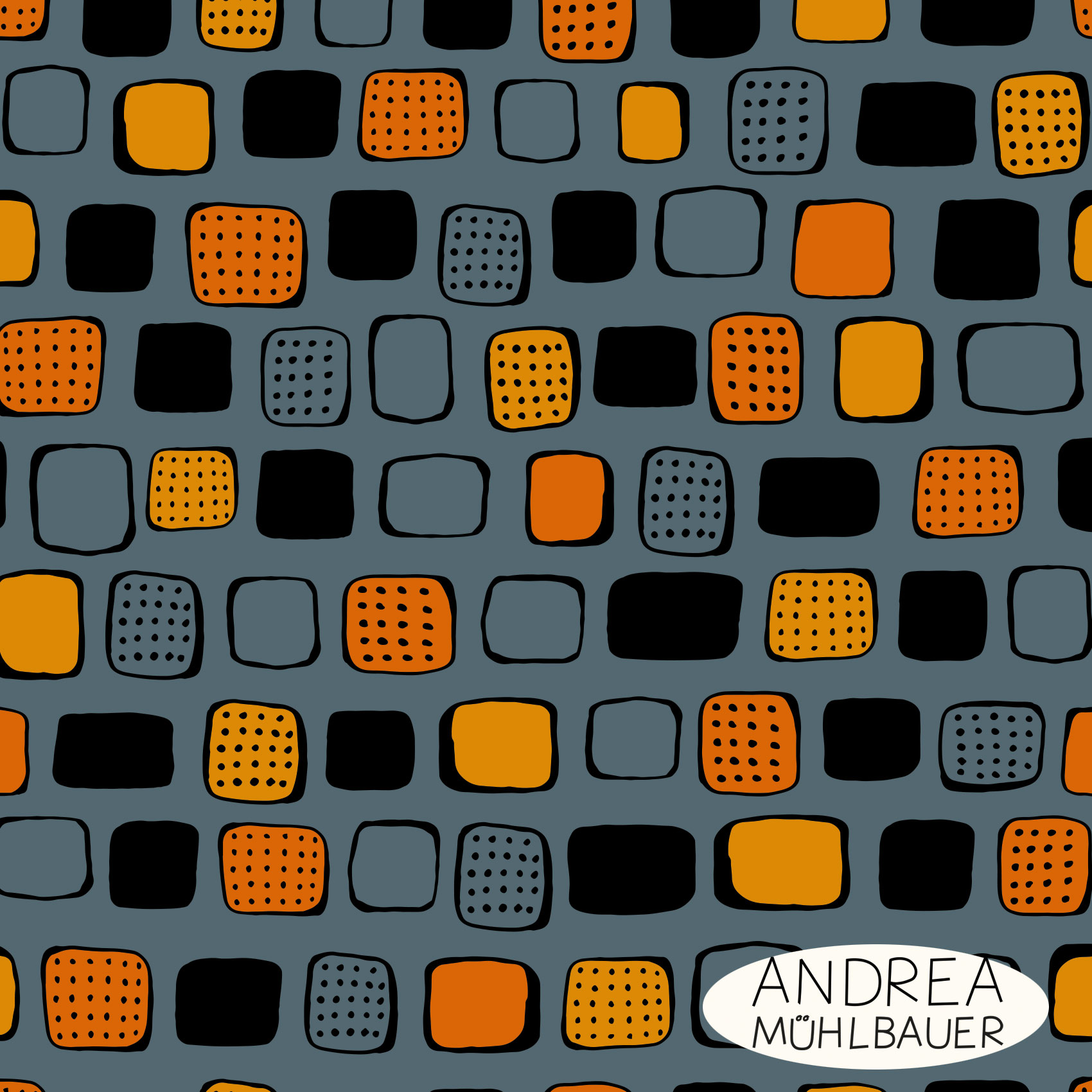 Bio Summersweat Stoff  - Handdrawn Squares Small Jeansblue - AndreaMuehlbauer, blau, Geometrische Muster Breite 150 cm