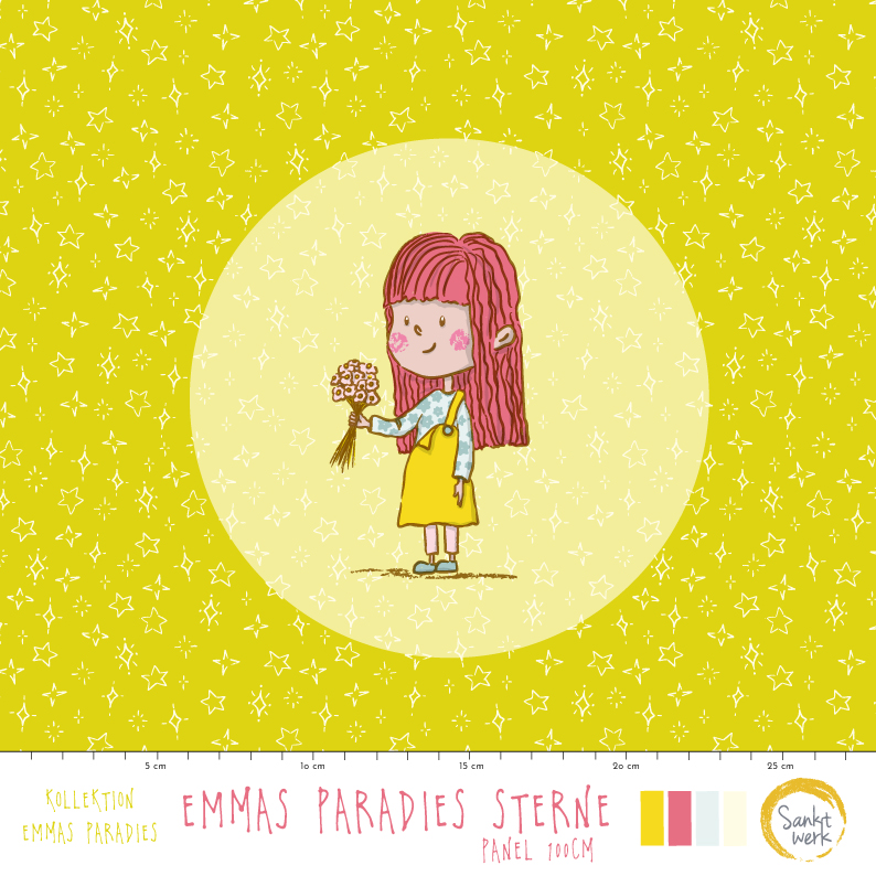 Organic Fabric - Emmas Paradies Stars Panel100cm by Sanktwerk in yellow