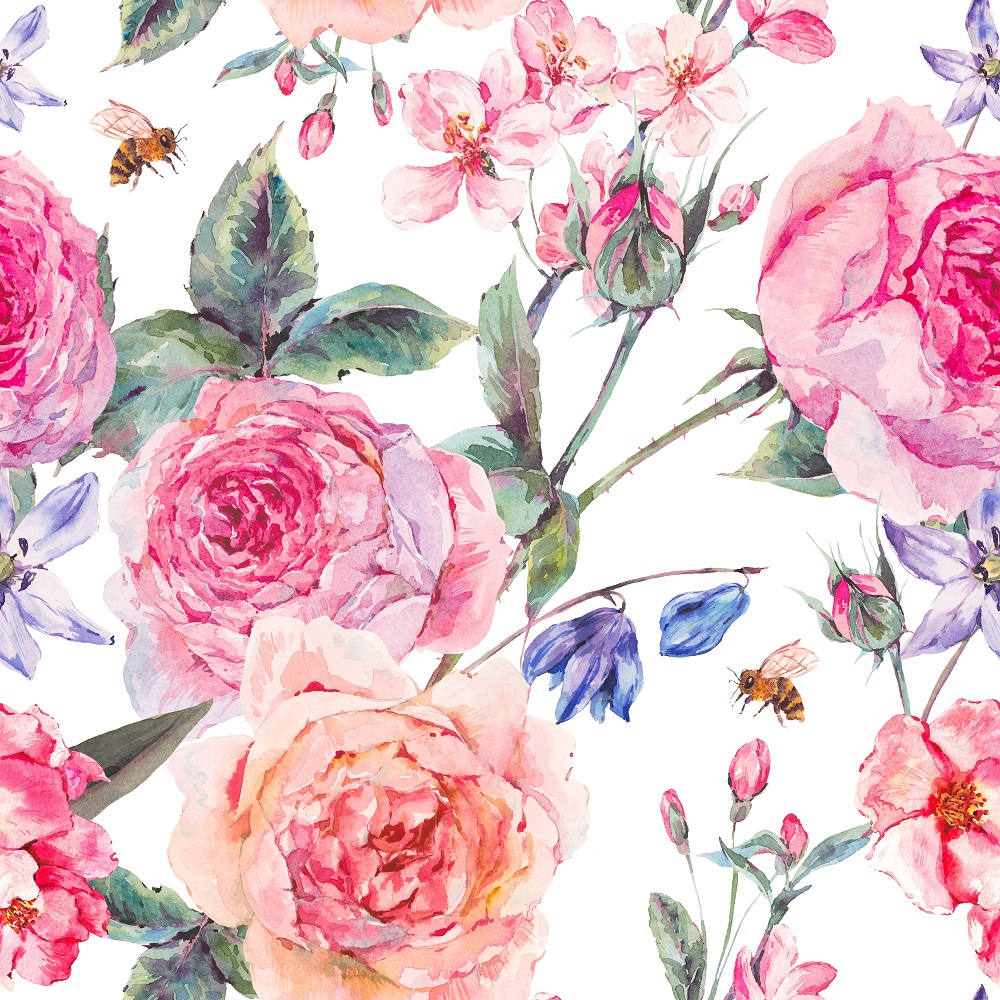 Bio Stoff  -  Rosen Bouquet  - LilleSelection, Frühling, weiß, Sommer, Blätter & Ranken, Floral & Blumen, rosa